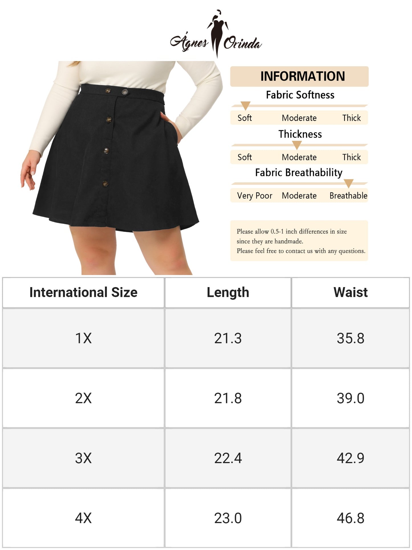Women Plus Size Corduroy Skirt Button Casual Mid Waist A Line Mini Skirt