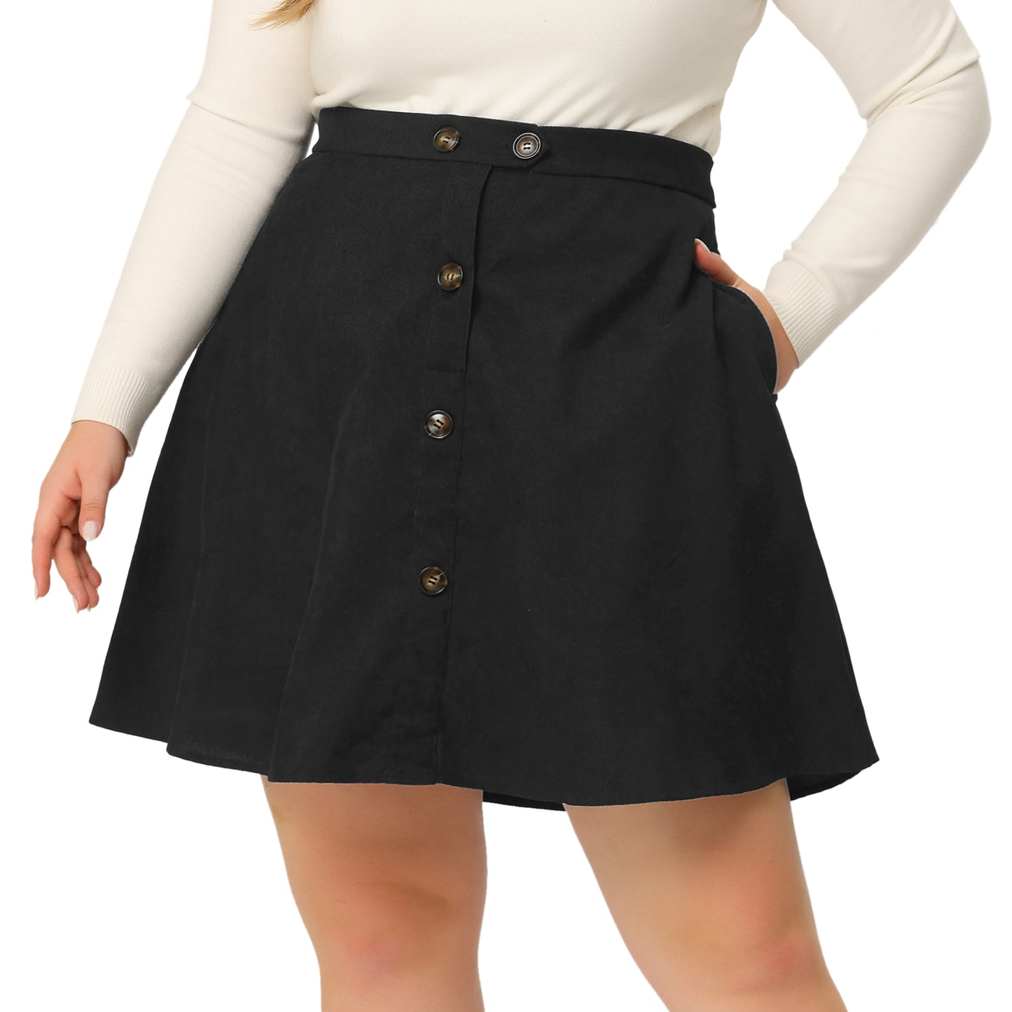 Women Plus Size Corduroy Skirt Button Casual Mid Waist A Line Mini Skirt