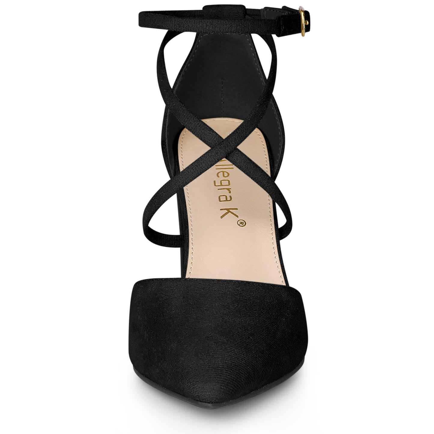 Sandalias de tacón grueso con punta puntiaguda y tiras cruzadas para mujer
