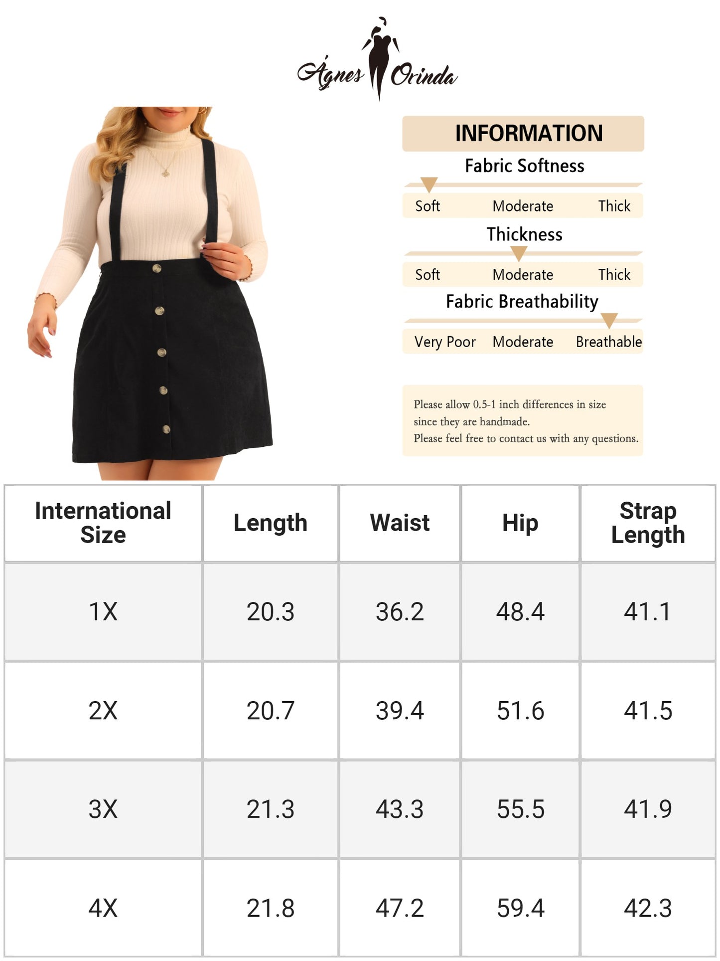 Women's Plus Size Overalls Skirt Button Up Flare A-Line Corduroy Mini Suspender Skirt