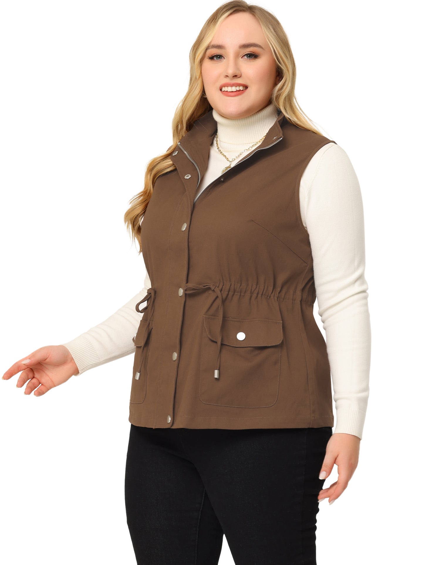 Women Plus Size Jackets Lightweight Sleeveless Anorak Cargo Vest