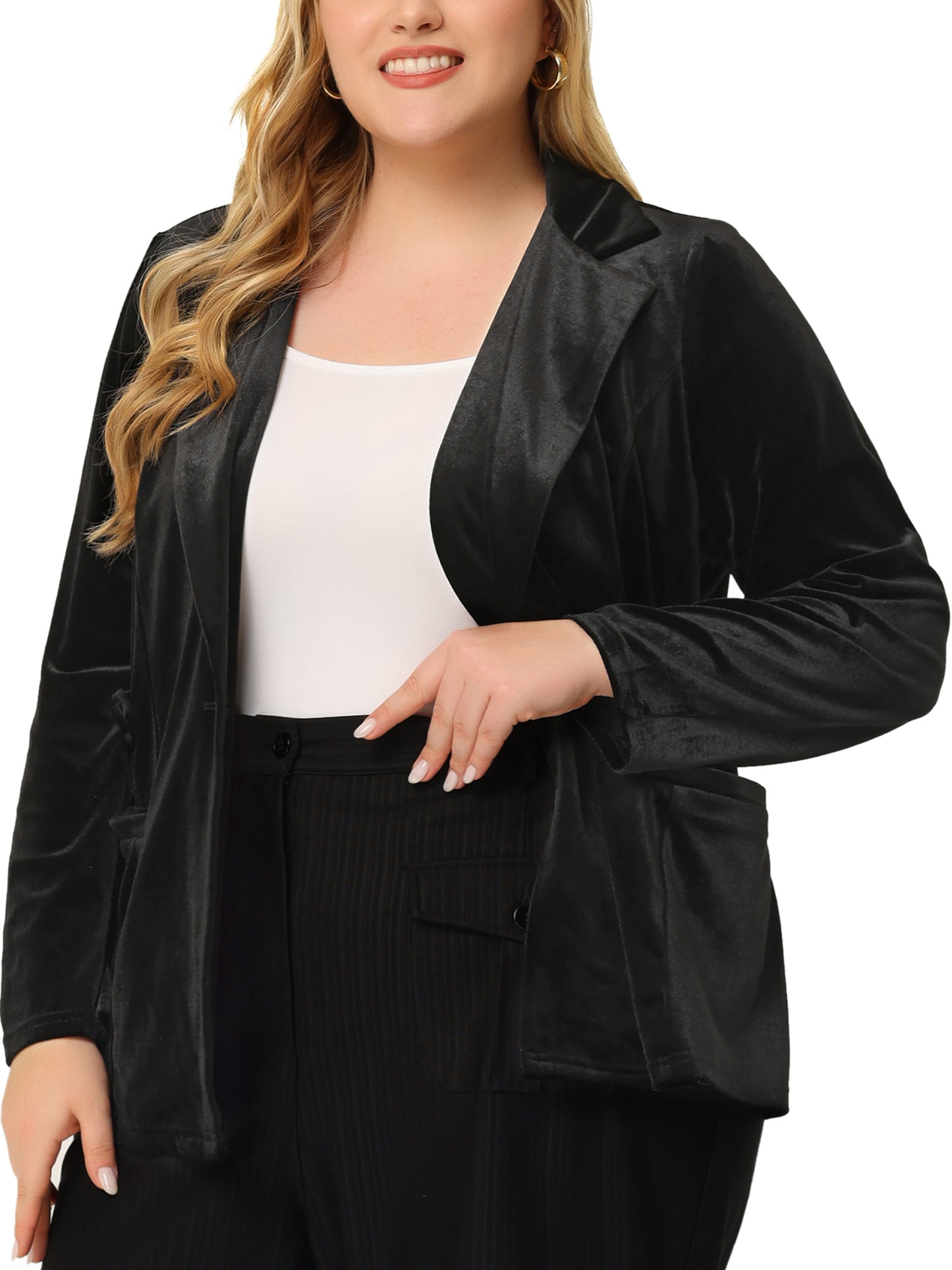 Women Vintage Plus Size Button Notched Lapel Casual Blazer Velvet Jacket