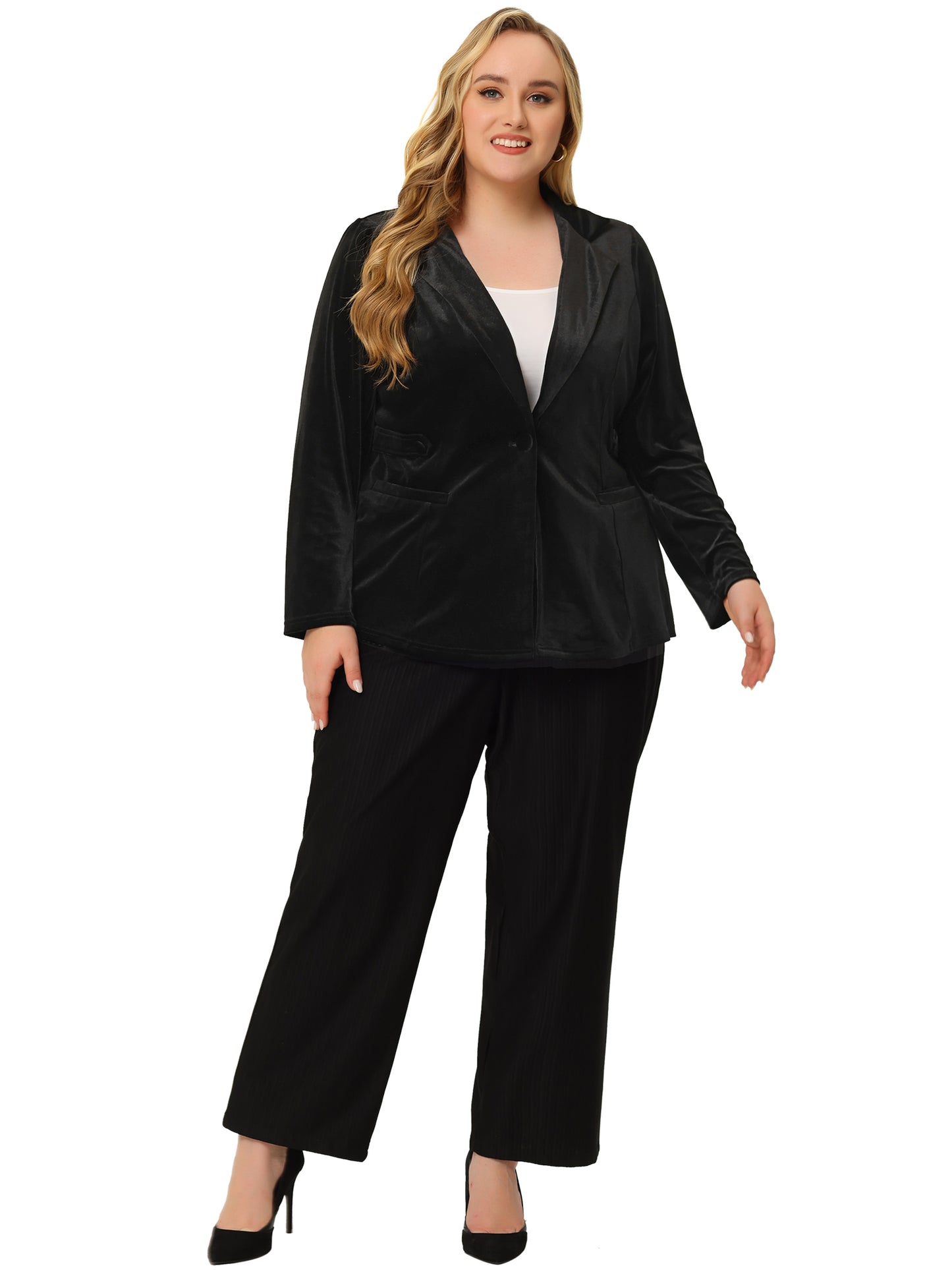Women Vintage Plus Size Button Notched Lapel Casual Blazer Velvet Jacket