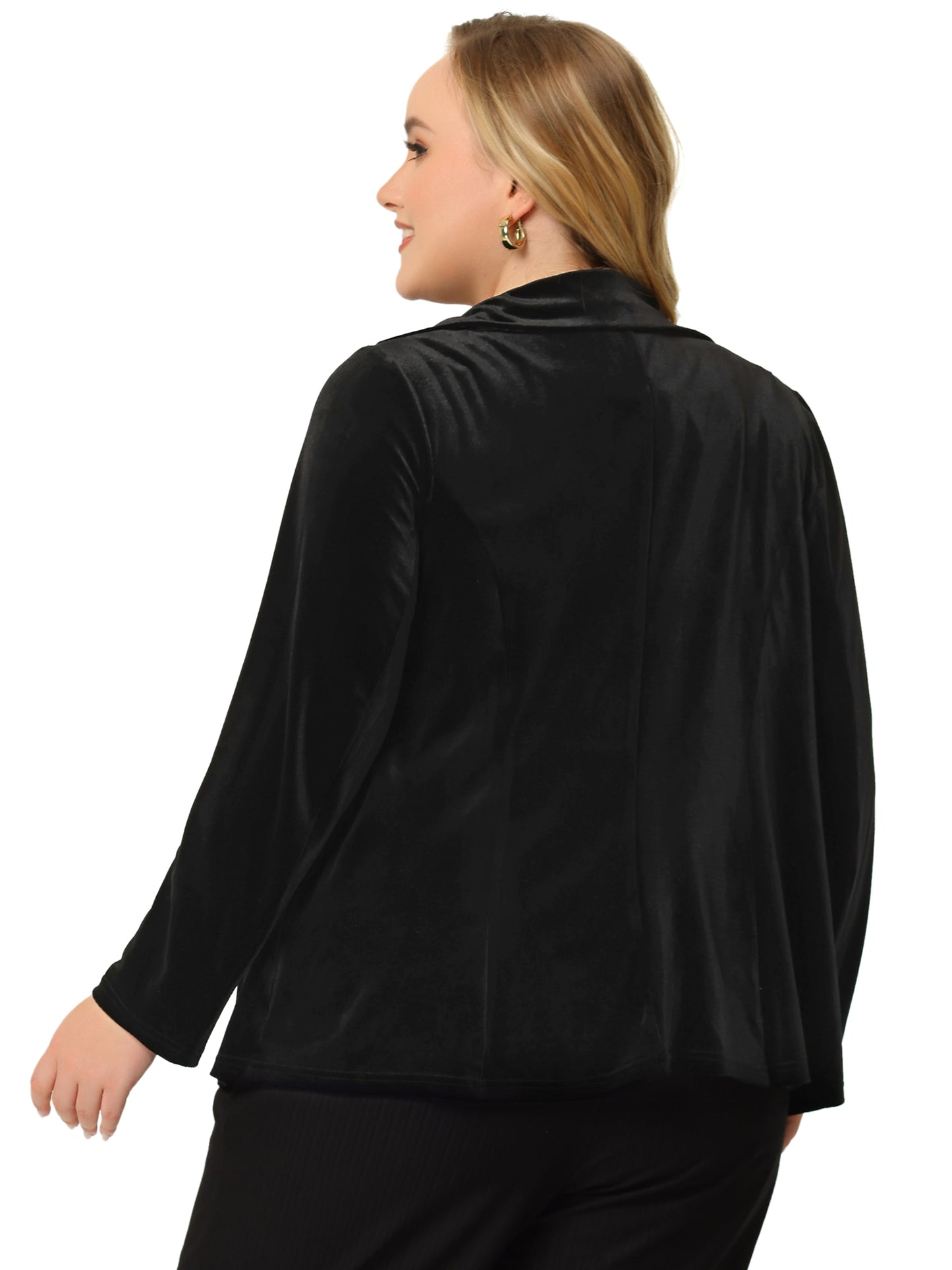 Women Vintage Plus Size Button Notched Lapel Casual Blazer Velvet Jacket