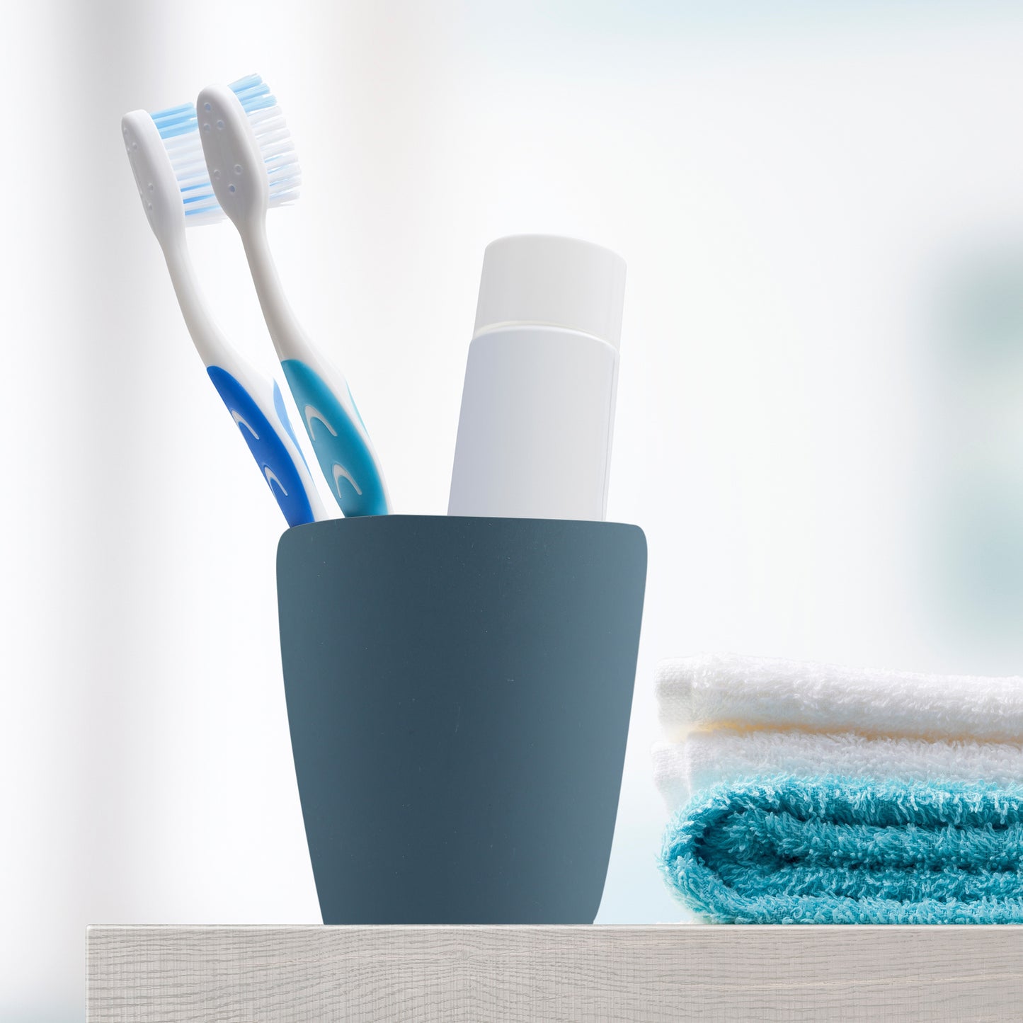 2 Pcs Bathroom Tumblers, Toothbrush Cup, 4.33"x2.76" 350ml Deep Blue, Gray