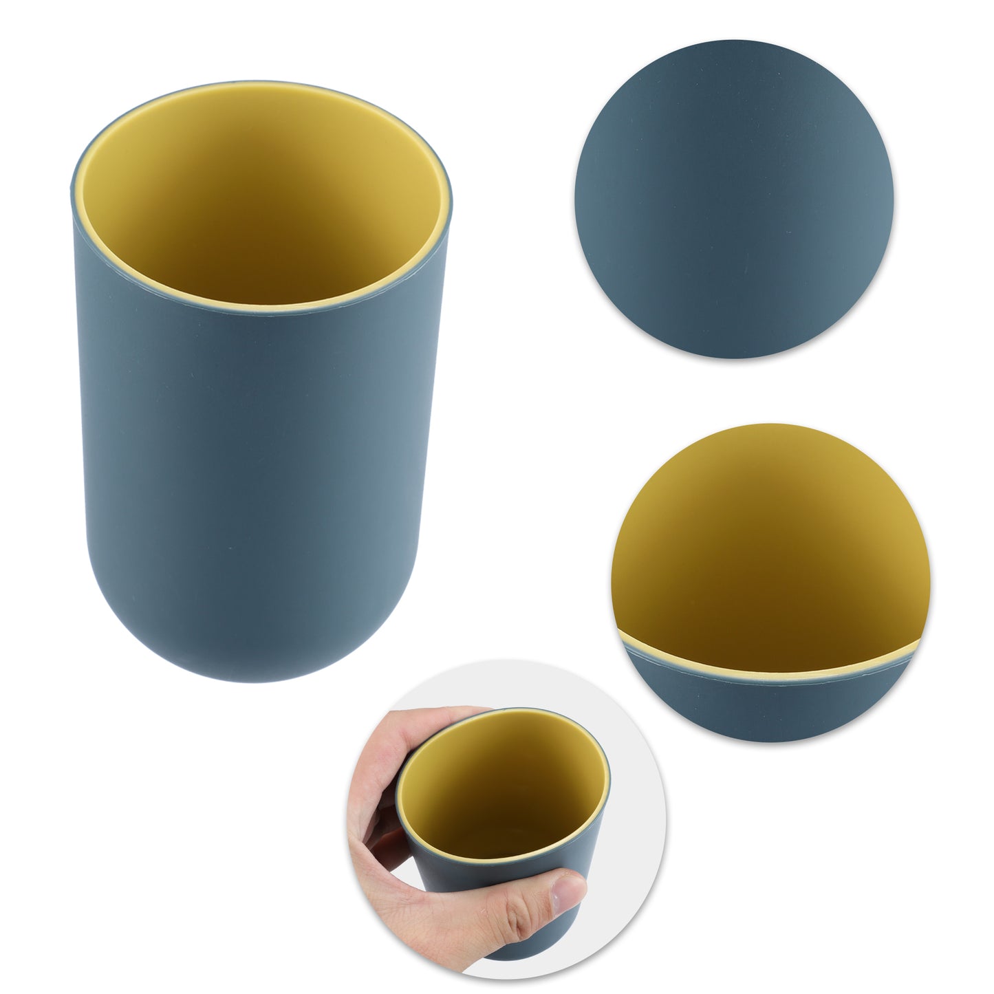 2 Pcs Bathroom Tumblers, Toothbrush Cup, 4.33"x2.76" 350ml Deep Blue, Gray