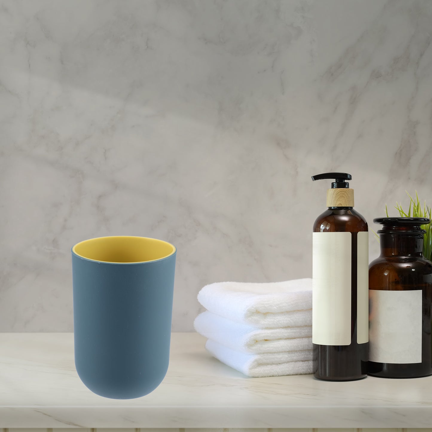 2 Pcs Bathroom Tumblers, Toothbrush Cup, 4.33"x2.76" 350ml Deep Blue, Gray