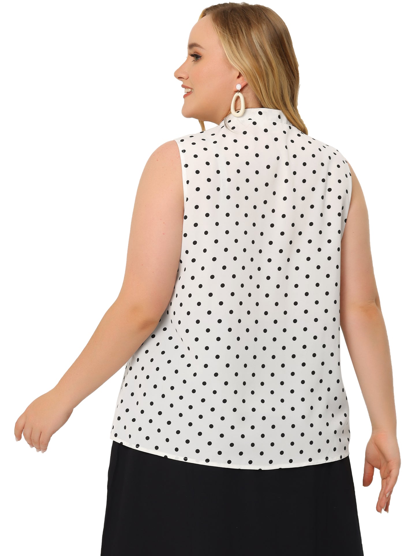 Women's Plus Size Polka Dots Summer V Neck Tie Neck Sleeveless Blouse Work Tank Top