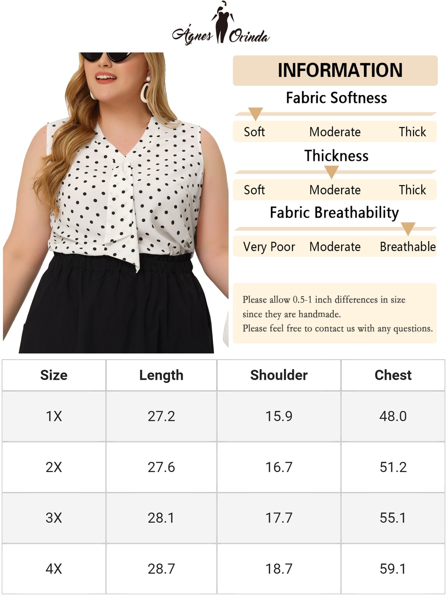 Women's Plus Size Polka Dots Summer V Neck Tie Neck Sleeveless Blouse Work Tank Top