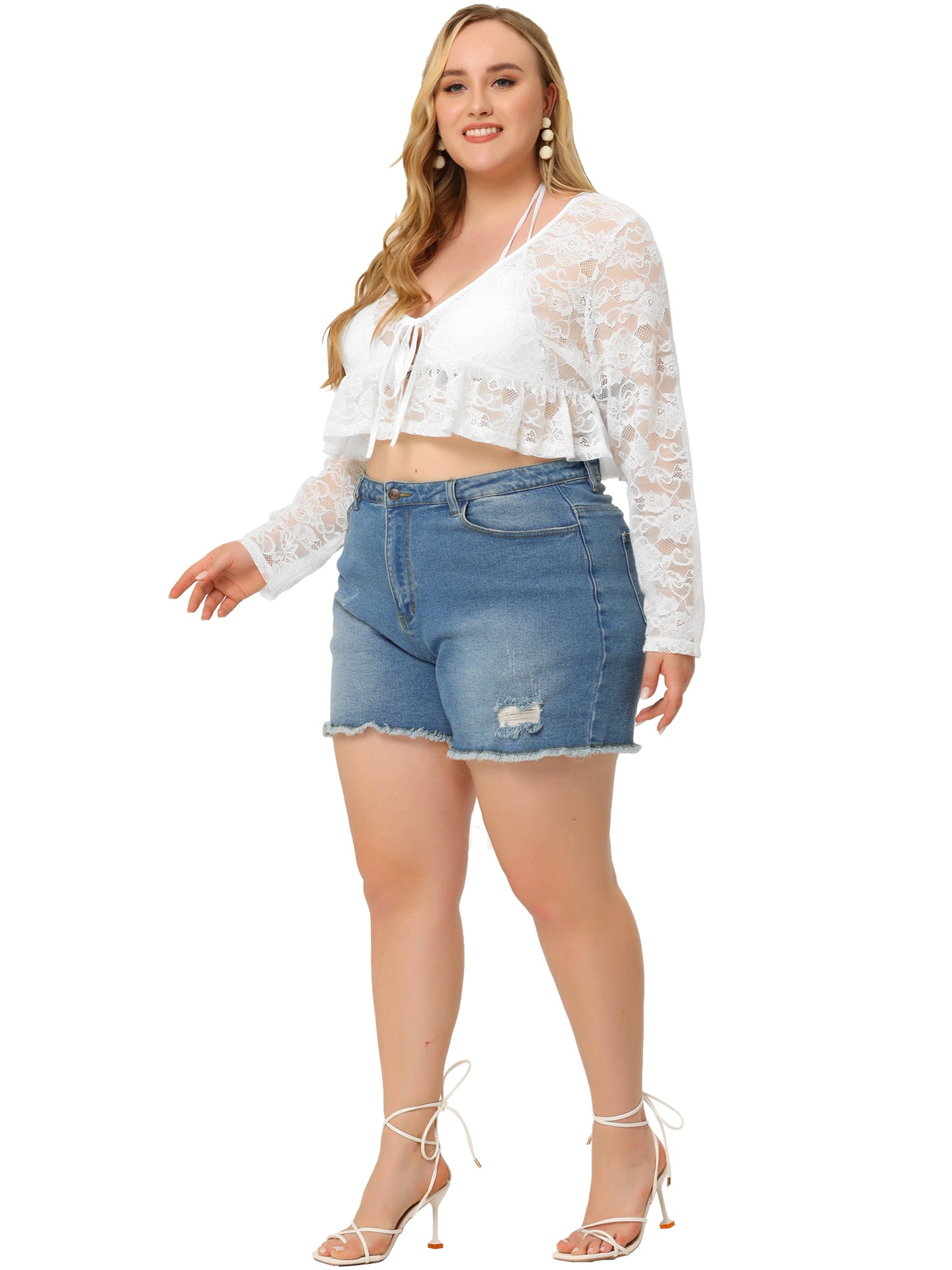 Women Plus Size Shrug Summer Sweaters Sheer Shrugs Crop Lace Bolero Cardigan