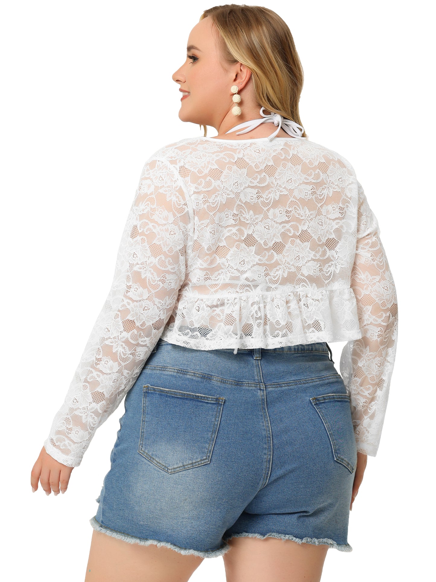 Women Plus Size Shrug Summer Sweaters Sheer Shrugs Crop Lace Bolero Cardigan
