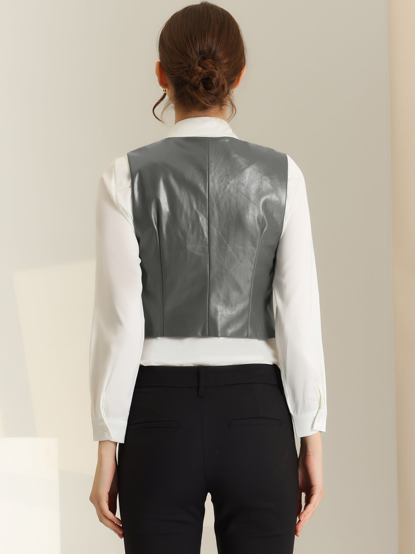 Women's Racerback Suit Vest Sleeveless Versatile PU Faux Leather Vest