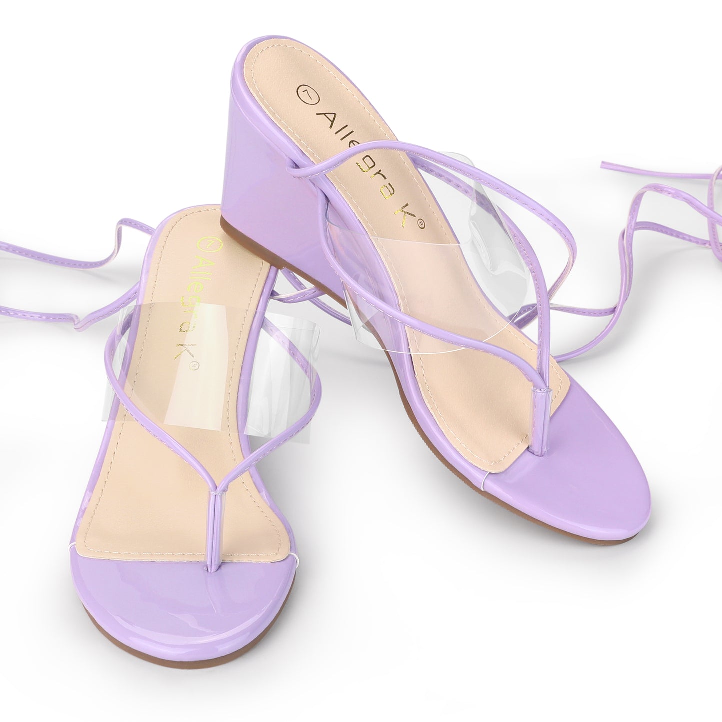 Sandalias de cuña con tiras transparentes y cordones para mujer