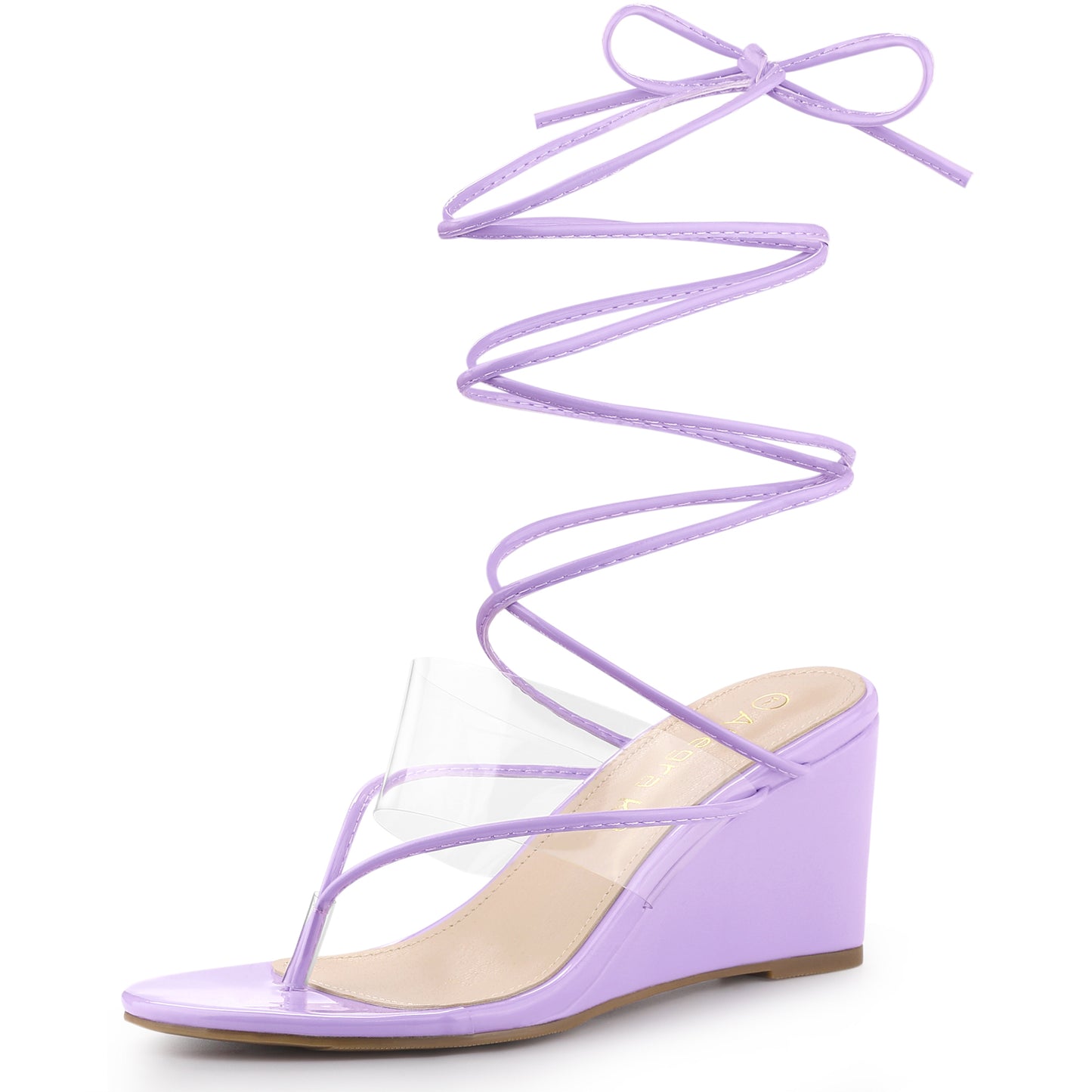 Sandalias de cuña con tiras transparentes y cordones para mujer