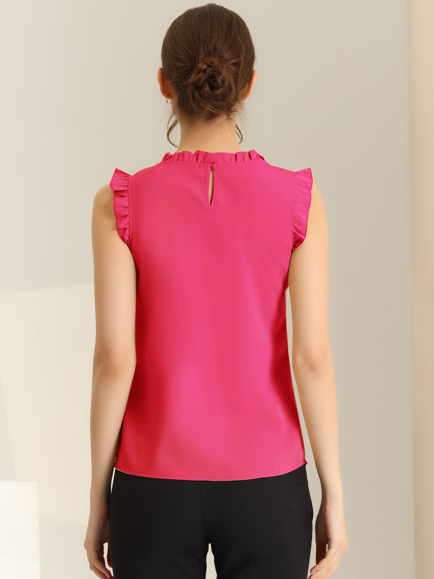Women's Business Casual Sleeveless Ruffle Blouse Top