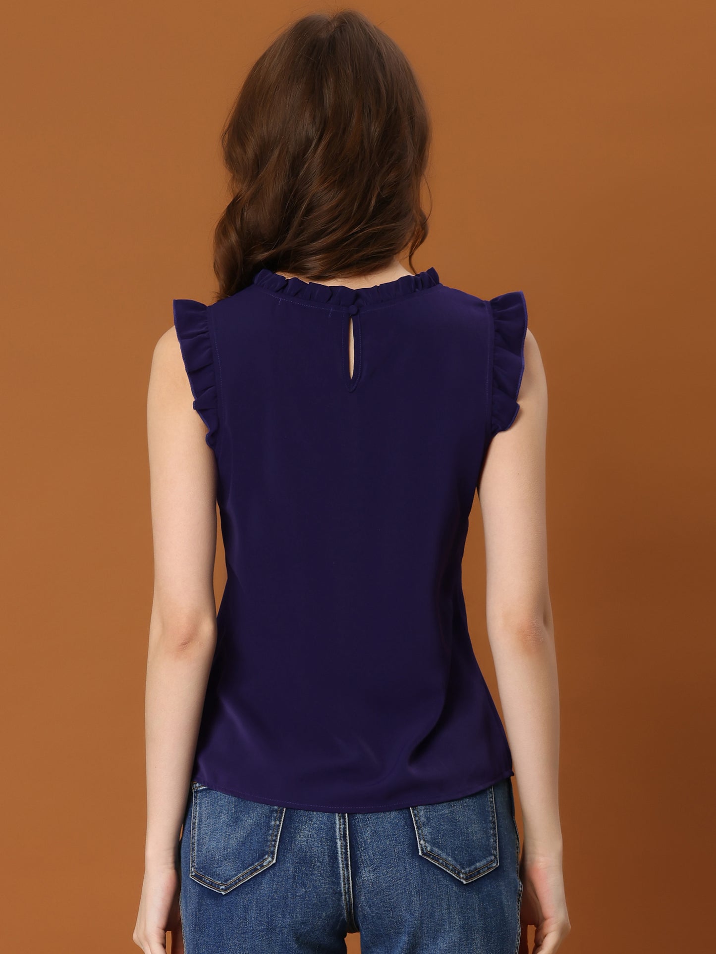 Women's Business Casual Sleeveless Ruffle Blouse Top
