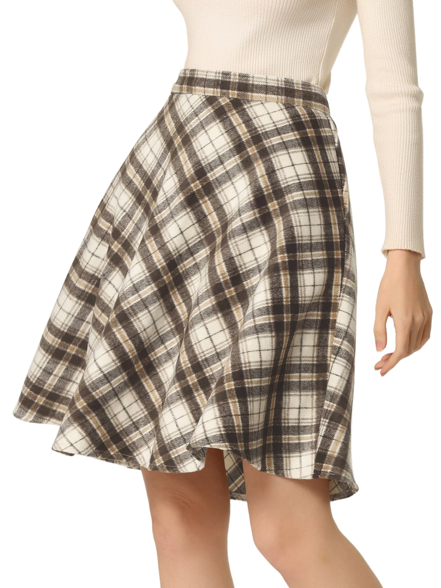Women's Plaids Tartan Elastic Waist Knee Length A-Line Skirt