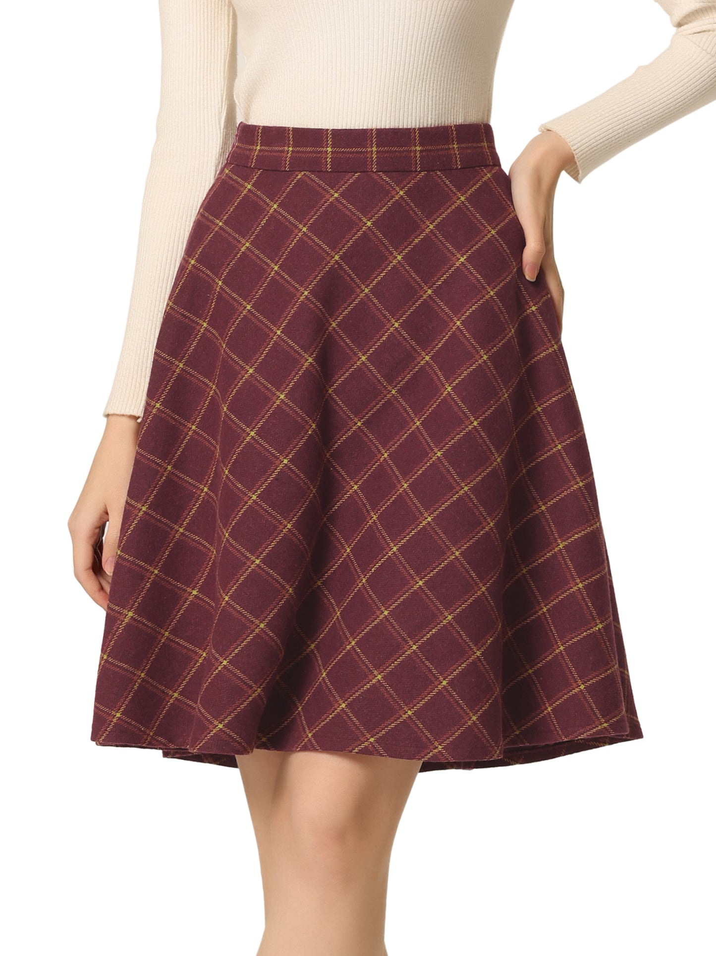 Women's Plaids Tartan Elastic Waist Knee Length A-Line Skirt