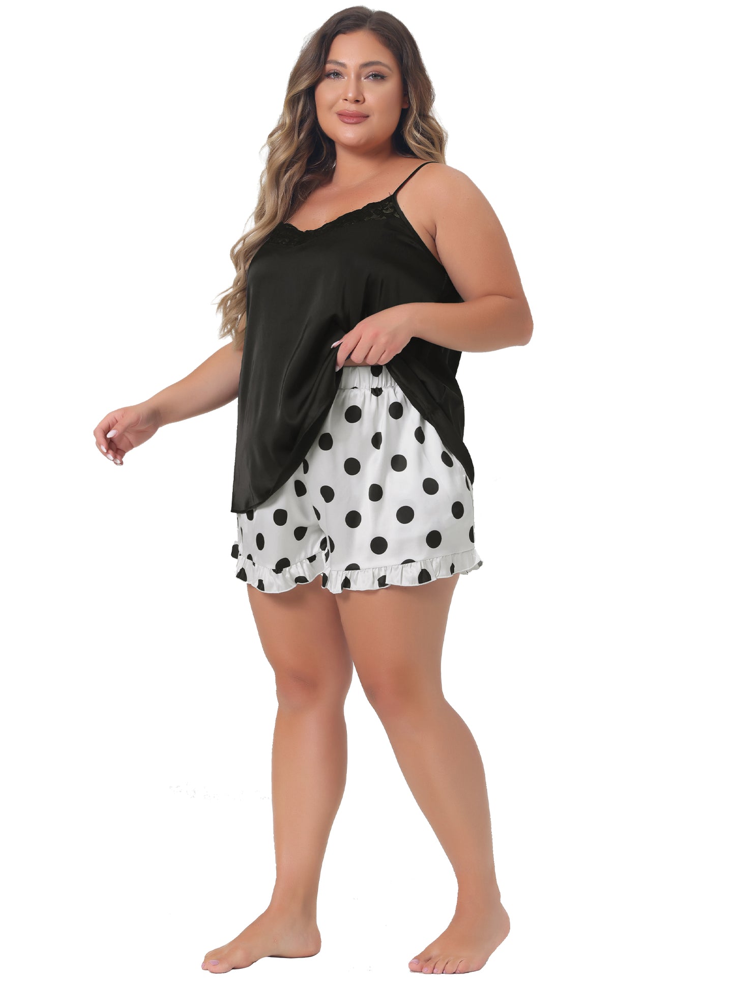 Women Plus Size Pajama Set Lingerie Sleepwear 2 Piece Cami Shorts Set V Neck Pj Sleepwear