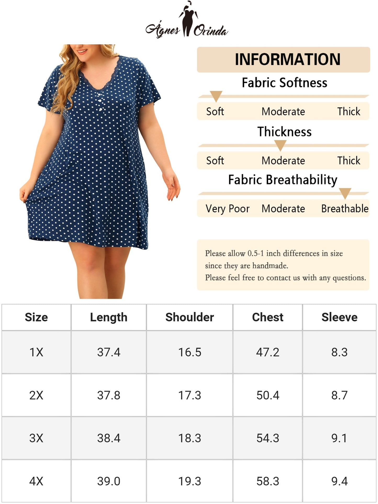 Women Plus Size Loungewear V Neck Lace Panel Sleepwear Nightgown