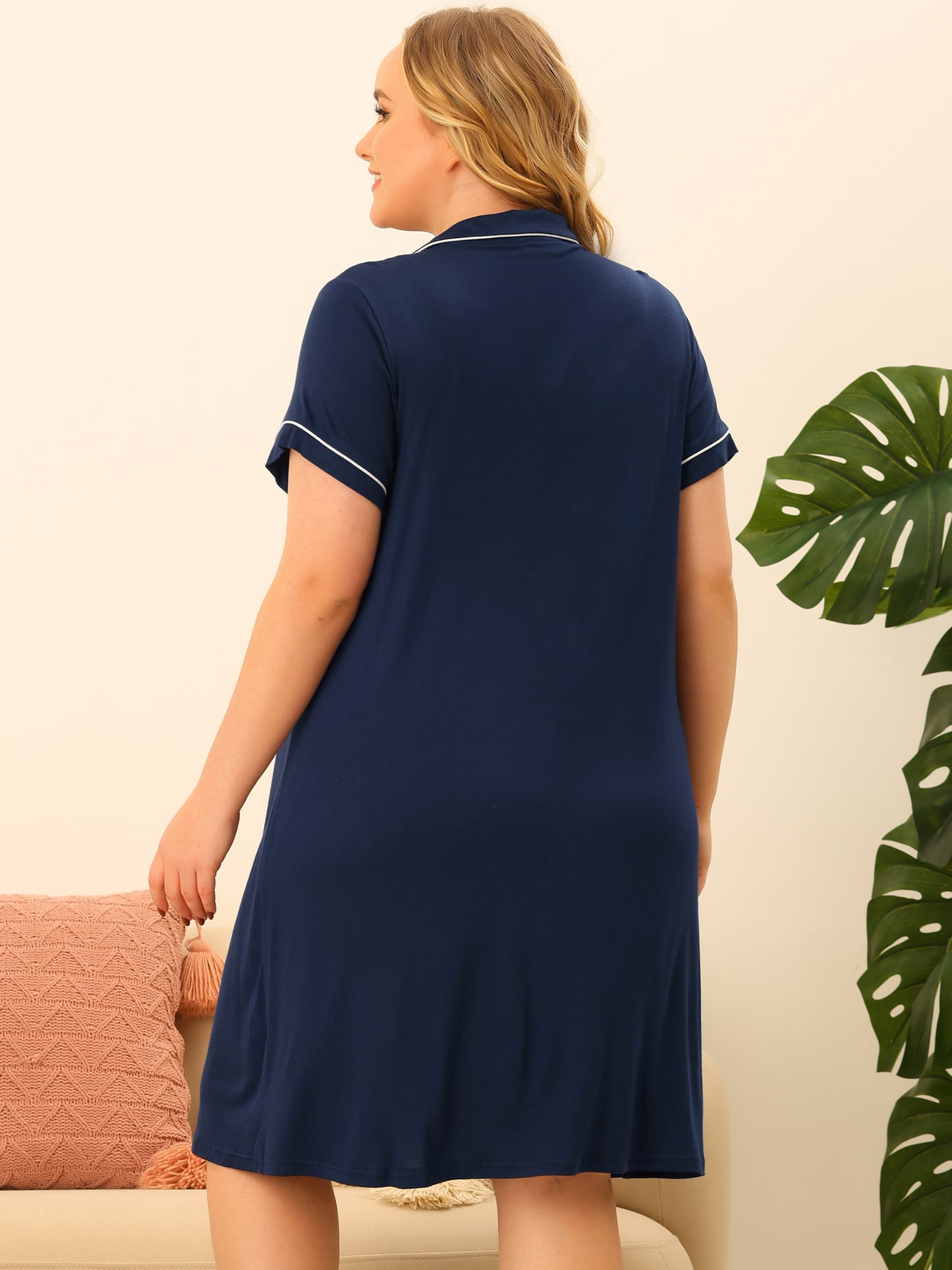 Women Plus Size Sleep Shirt Short Sleeves Pajama Button Down Nightgown Nightdress Sleepwear