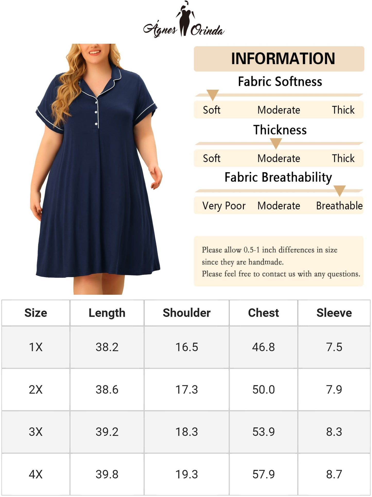 Women Plus Size Sleep Shirt Short Sleeves Pajama Button Down Nightgown Nightdress Sleepwear