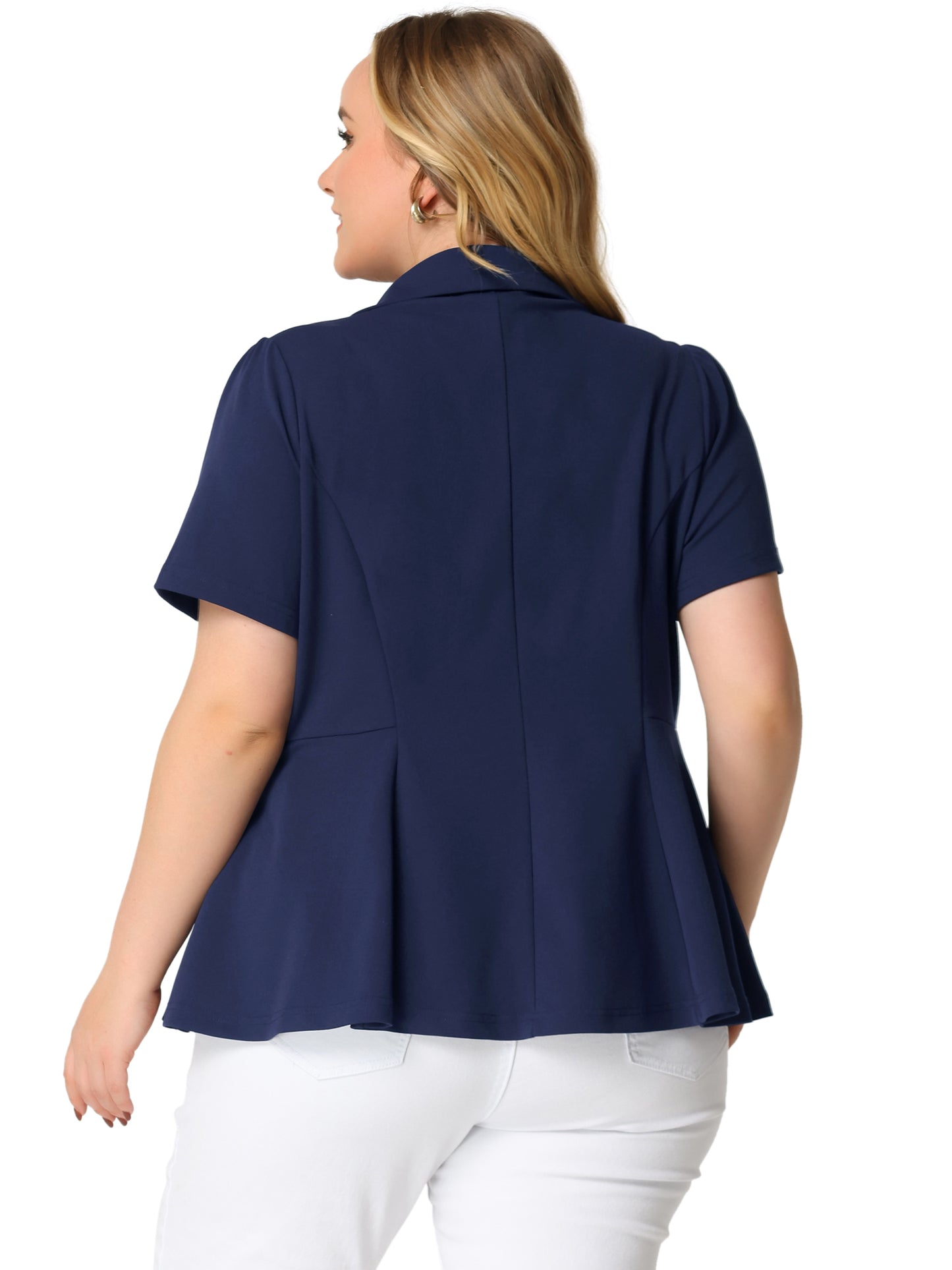 Women Plus Size Blazer Short Sleeve Office Work Button Jacket Business Suit