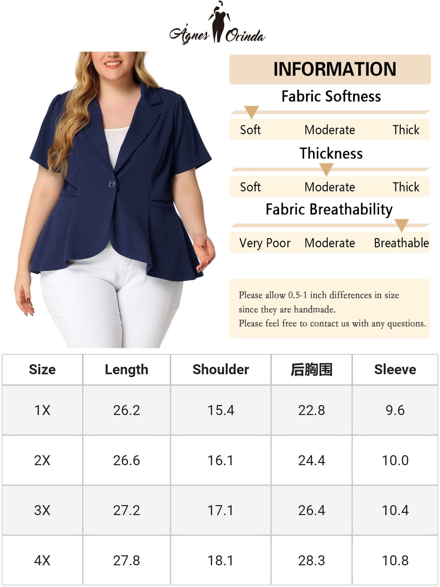 Women Plus Size Blazer Short Sleeve Office Work Button Jacket Business Suit