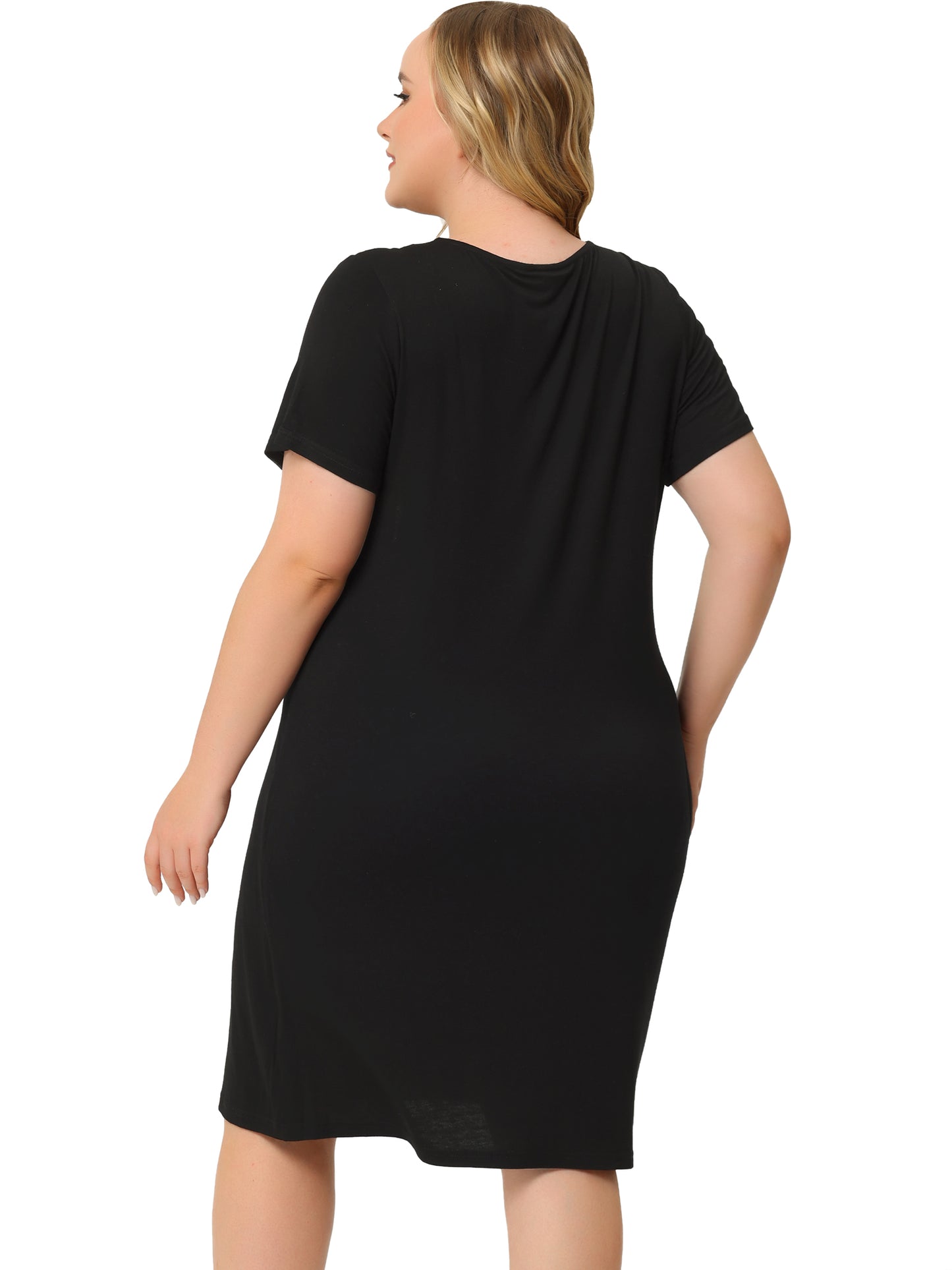 Women Plus Size Nightgowns Lace V Neck Short Sleeve Loungewear Sleepwear Dress