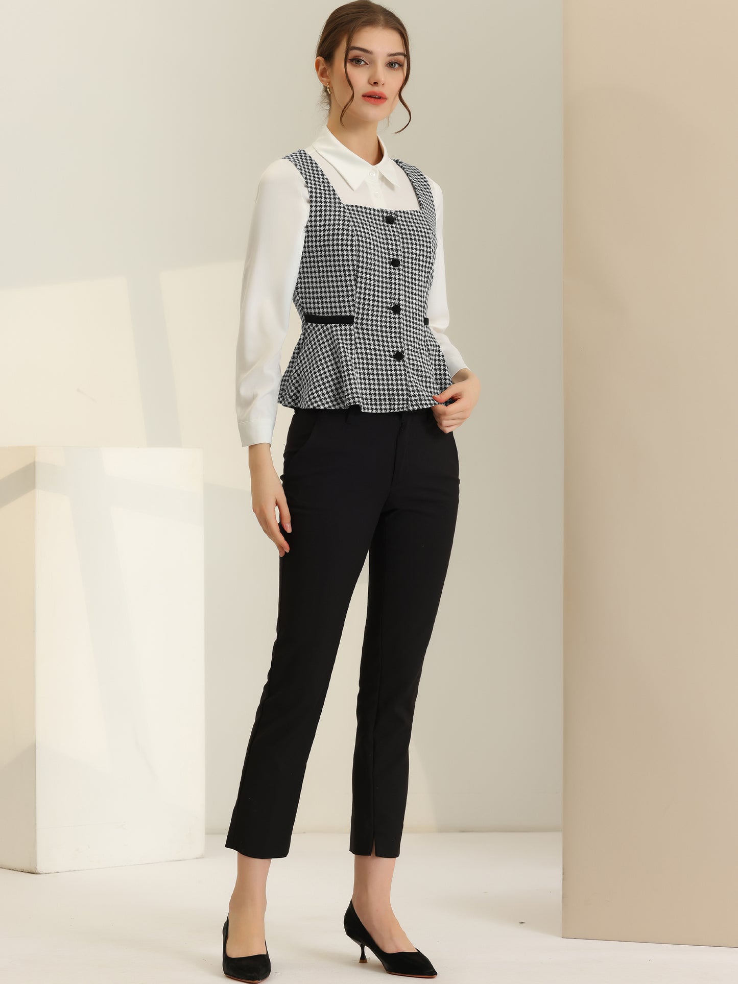 Women's Peplum Hem Button Racerback Dressy Waistcoat Vest