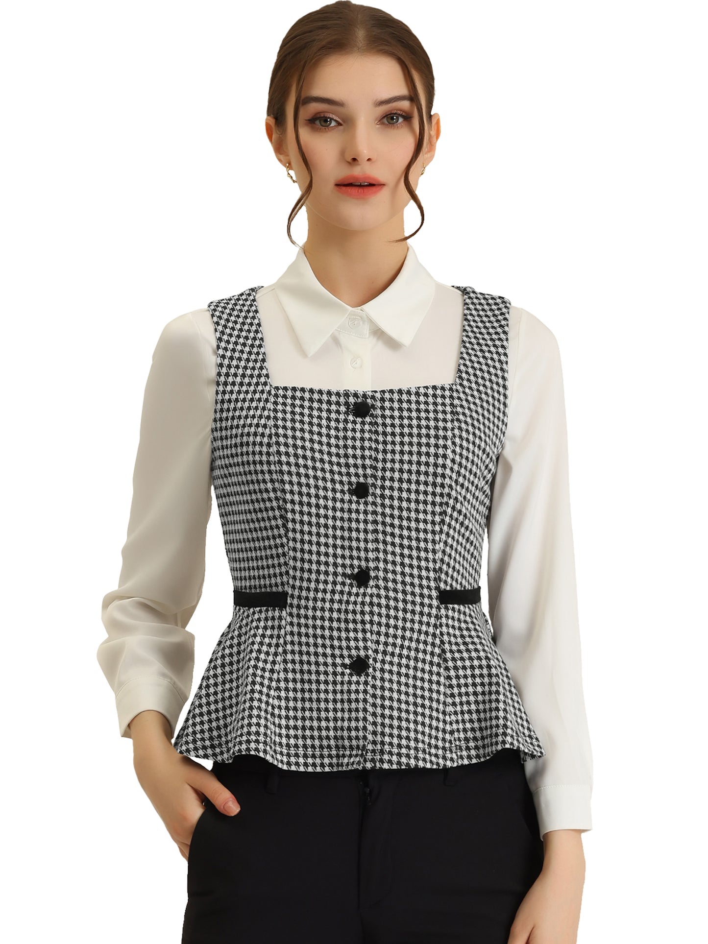 Women's Peplum Hem Button Racerback Dressy Waistcoat Vest