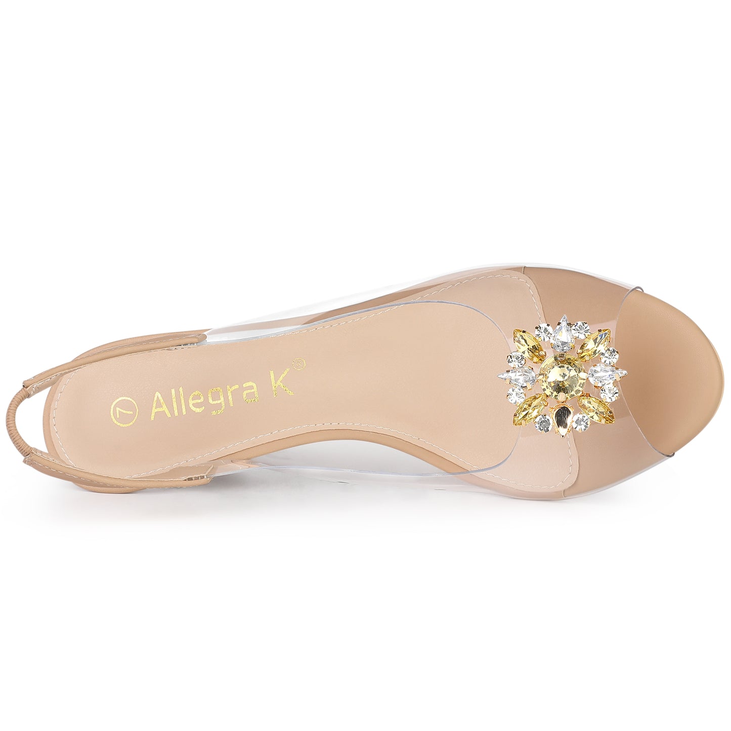 Sandalias de mujer con punta abierta, tacones de cuña transparentes y diamantes de imitación