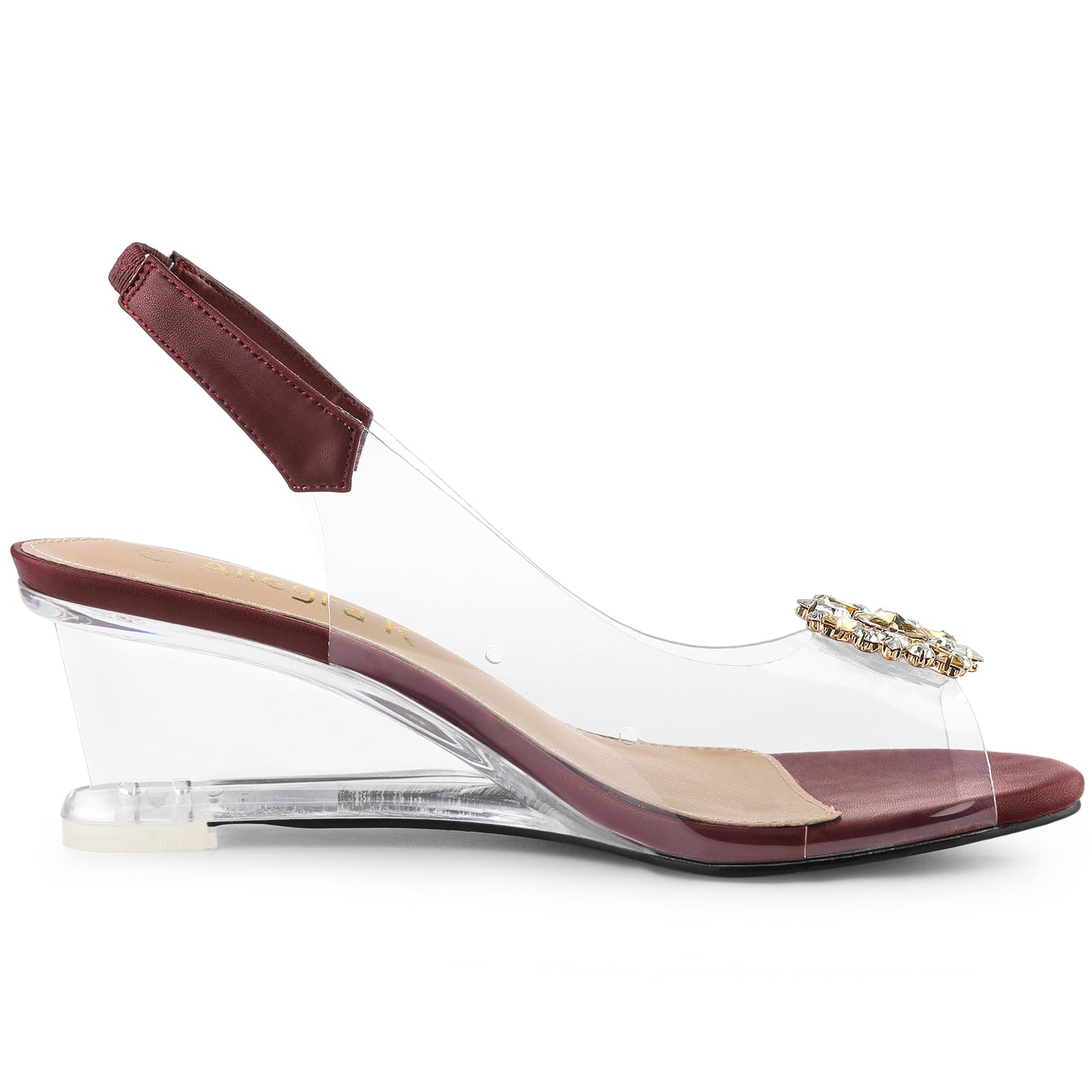 Sandalias de mujer con punta abierta, tacones de cuña transparentes y diamantes de imitación