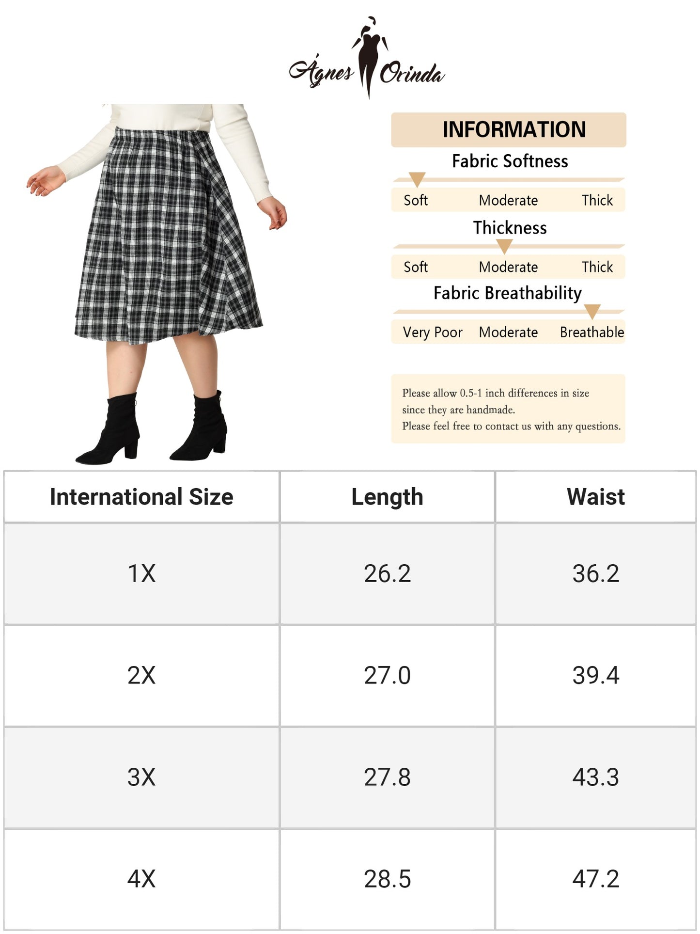 Women Plus Size Vintage Skirt A-line Plaid Printed Flare Elastic High Waist Midi Skirt