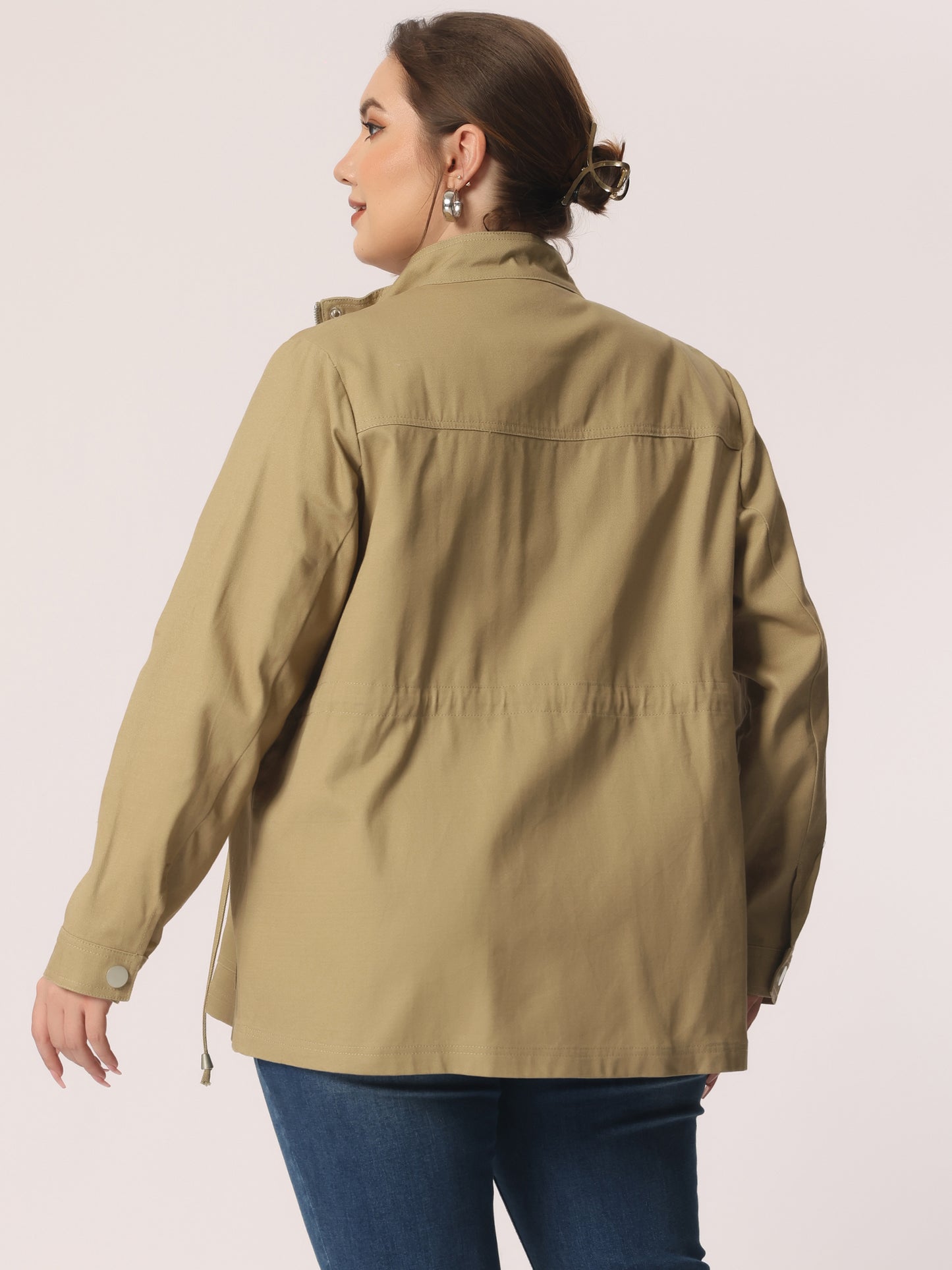 Women's Plus Size Jackets Lightweight Anorak Drawstring Utility Jacket with Pockets