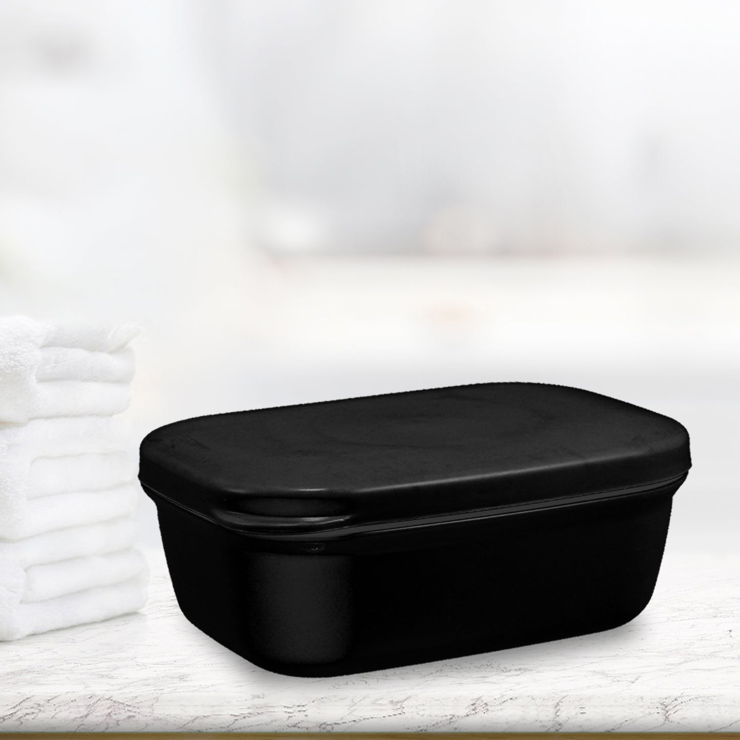 Plastic Soap Dish Soap Storage Box for Home Bathroom Kitchen Black