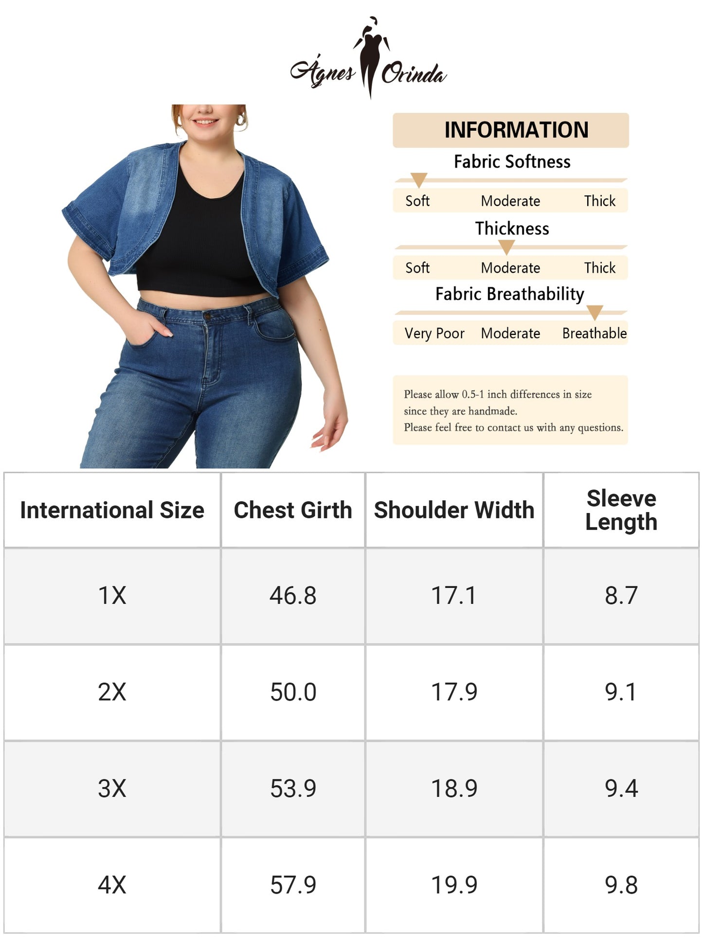 Women Plus Size Denim Jackets Cardigan Casual Short Crop Jean Jacket Shrug