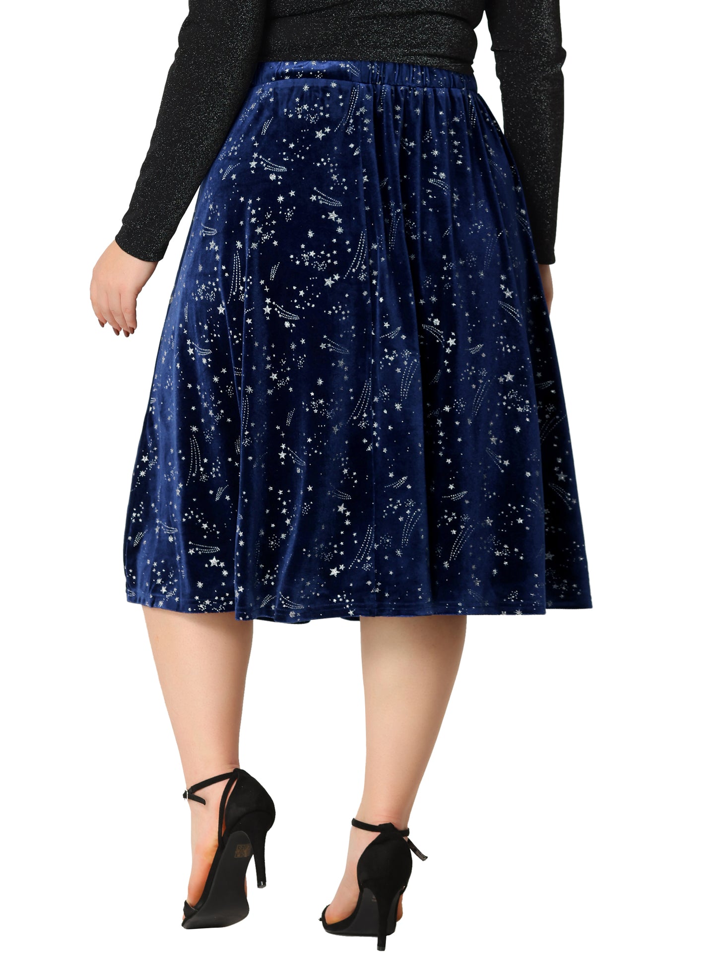 Faldas de terciopelo de talla grande para mujer, elegantes, hasta la rodilla, con lentejuelas y vuelo