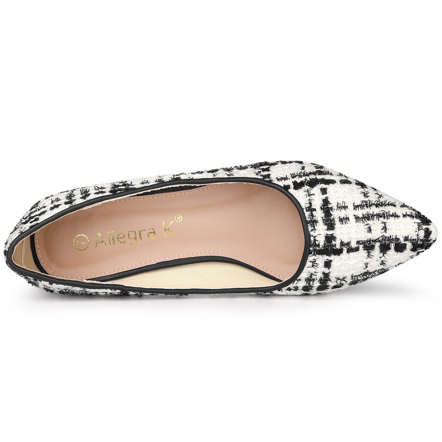 Women's Pointy Toe Tweed Plaid Knitted Printing Chunky Heels Pumps