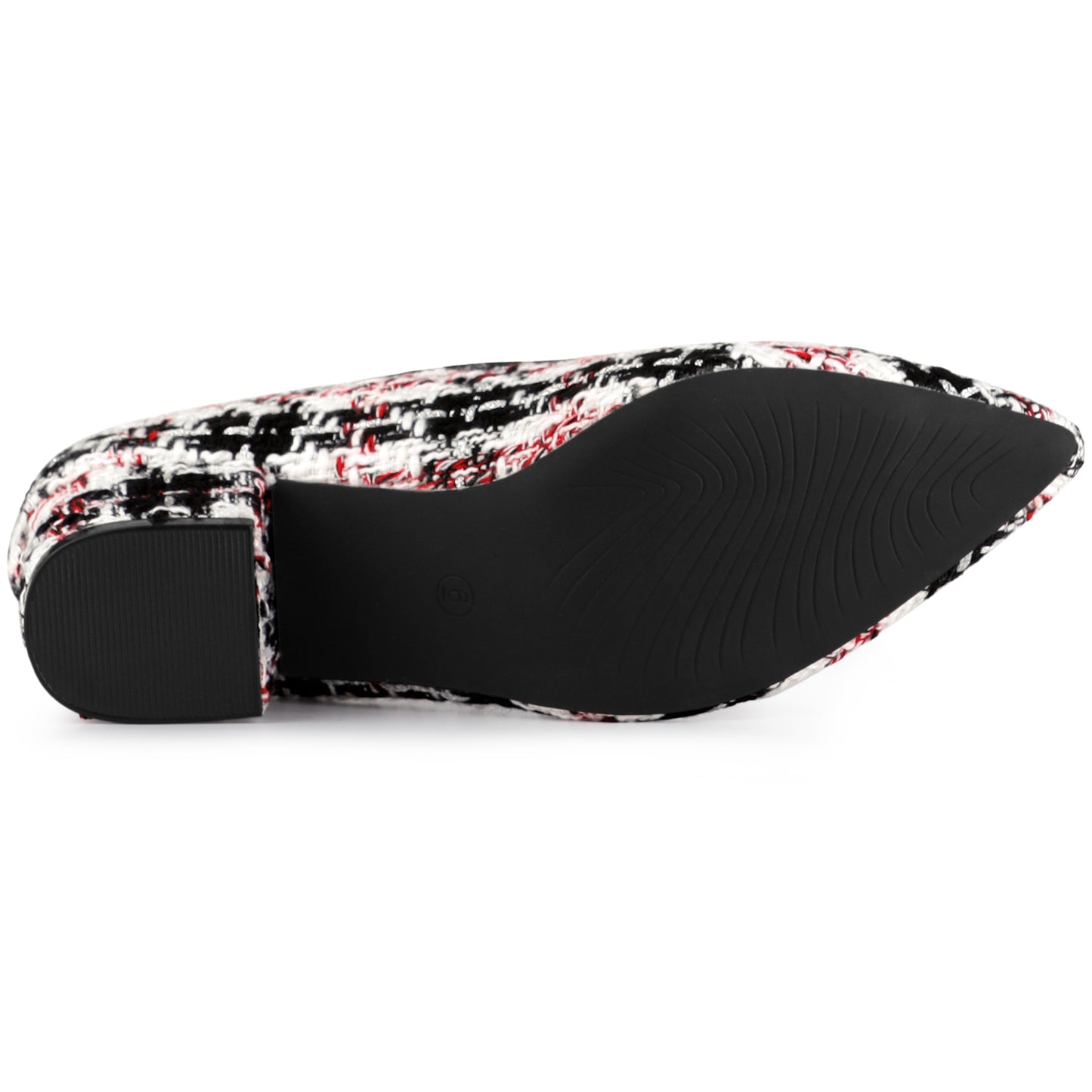 Zapatos de tacón grueso con estampado de cuadros de tweed y punta puntiaguda para mujer