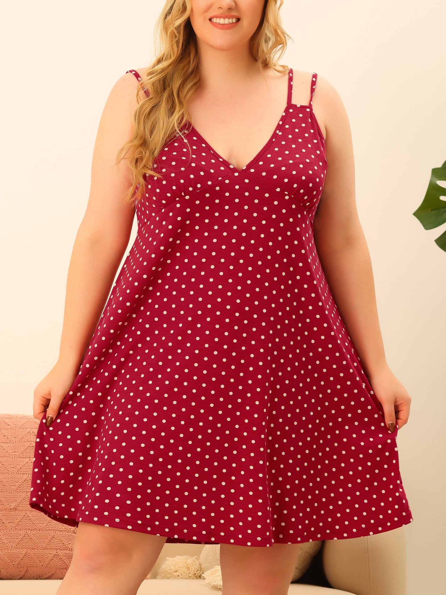 Women Plus Size Nightgowns Polka Dots Nightshirt Tank Cami Lingerie Chemises Sleepwear Pajamas