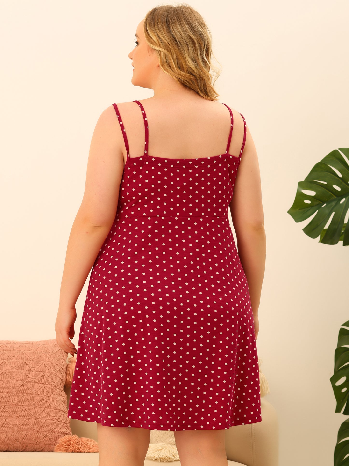 Women Plus Size Nightgowns Polka Dots Nightshirt Tank Cami Lingerie Chemises Sleepwear Pajamas