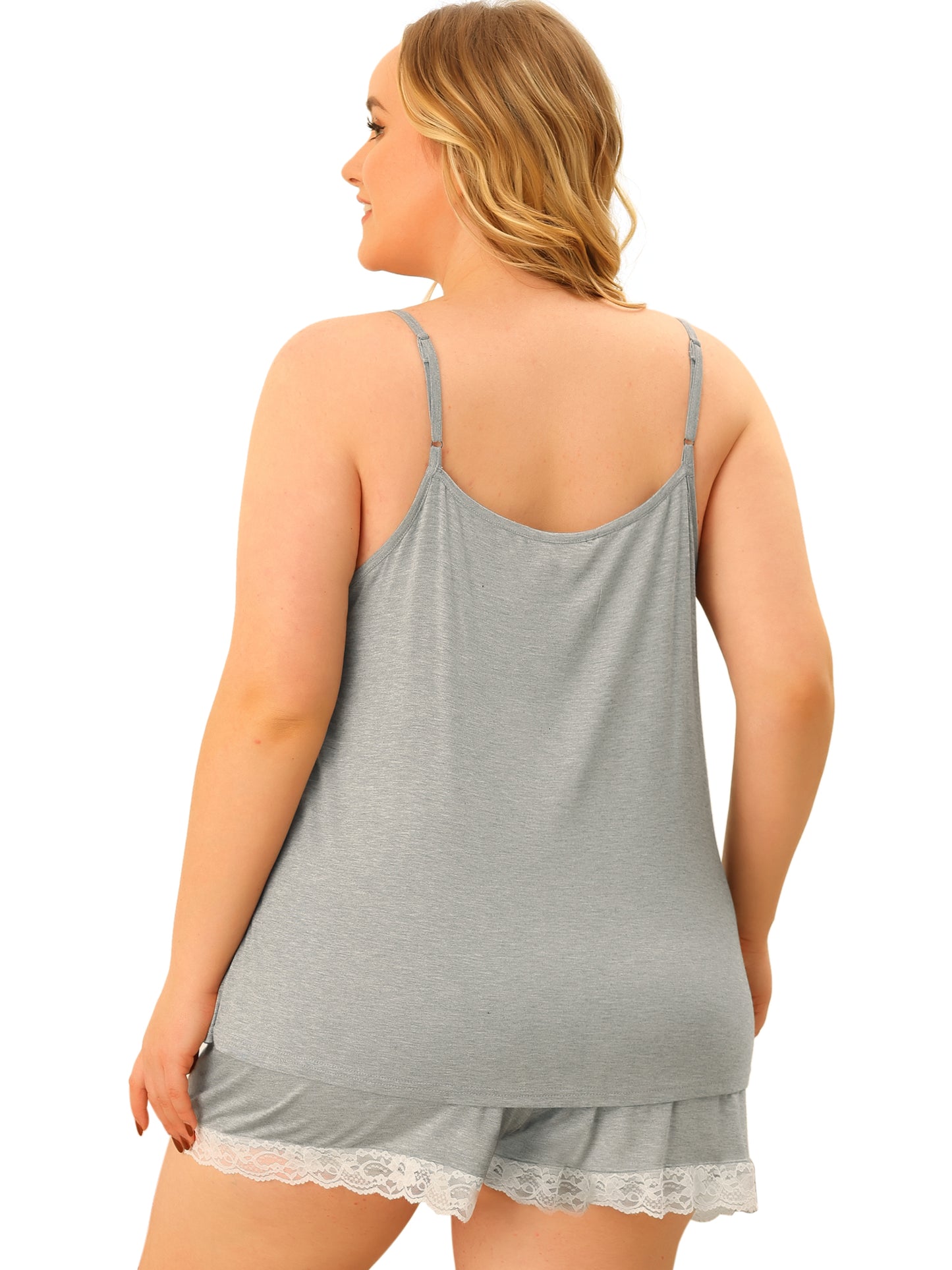 Women Plus Size Nightgown Lace Panel Elastic Waist Cami Sleep Lounge Pajama Sleepwear Set