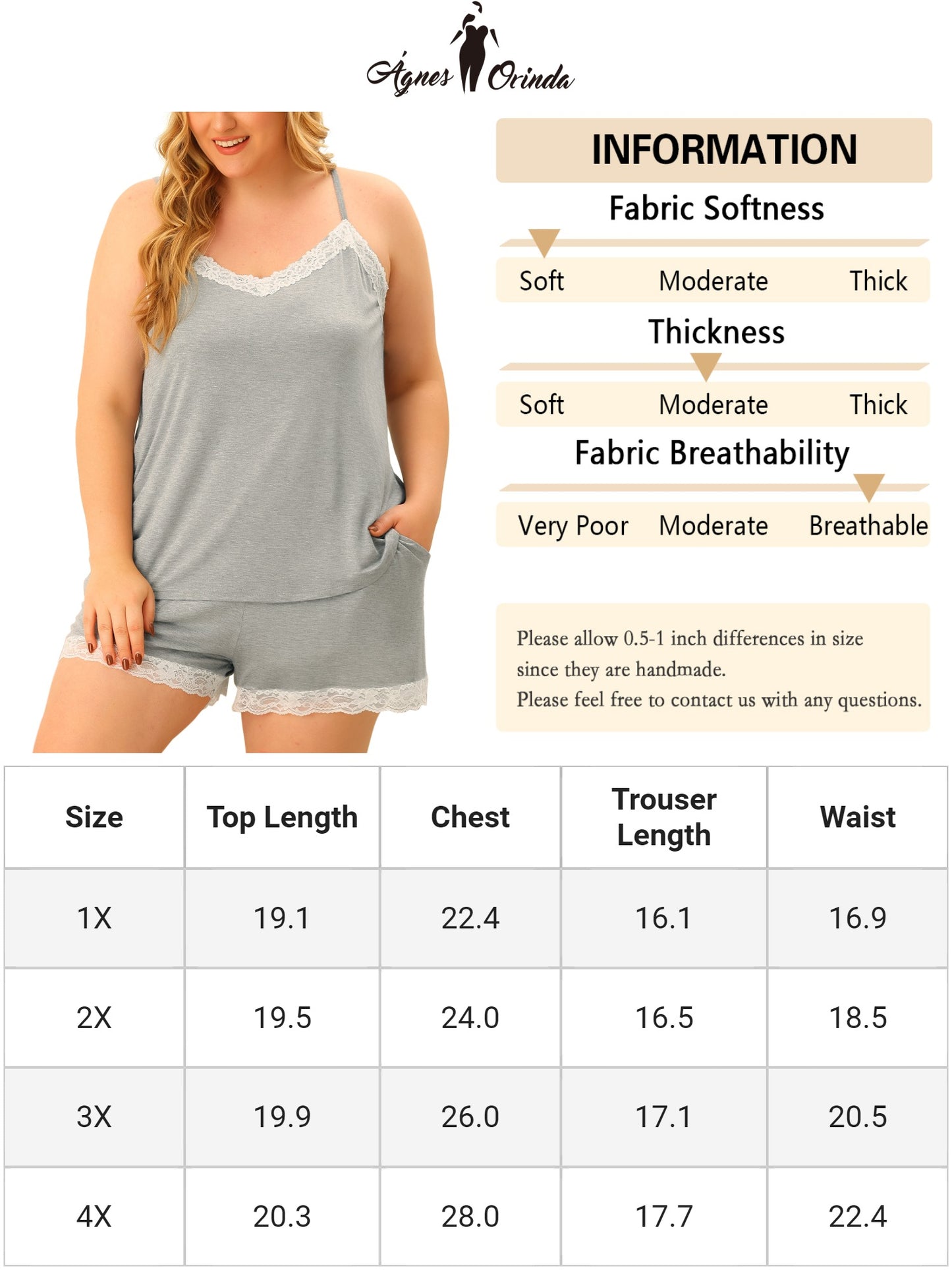 Women Plus Size Nightgown Lace Panel Elastic Waist Cami Sleep Lounge Pajama Sleepwear Set