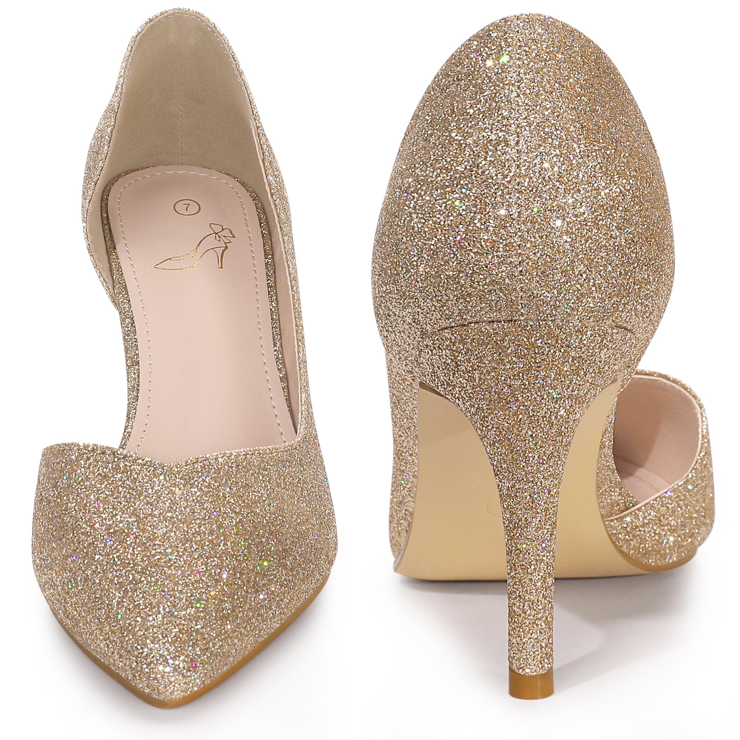 Zapatos de tacón de aguja con punta puntiaguda y purpurina para mujer
