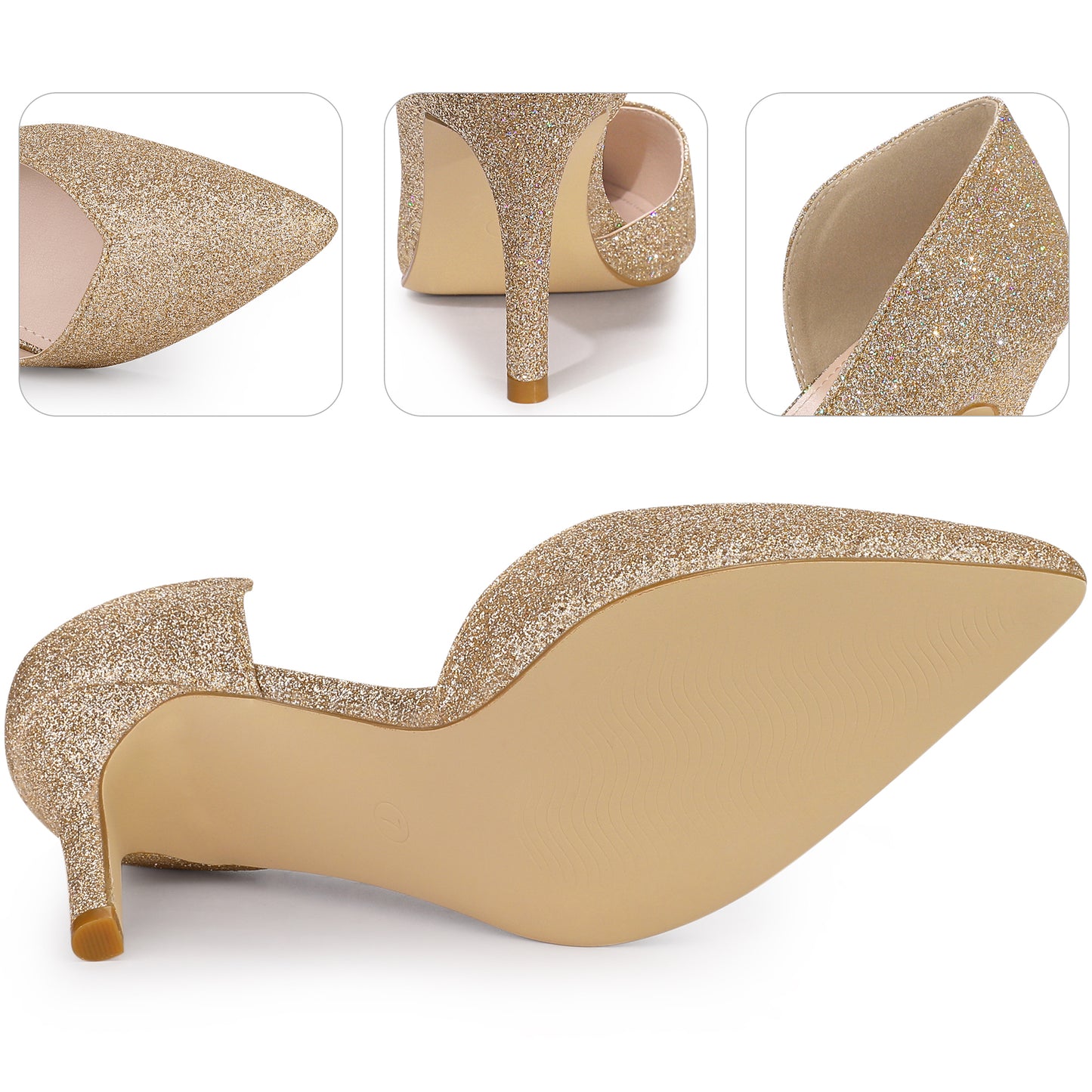 Zapatos de tacón de aguja con punta puntiaguda y purpurina para mujer