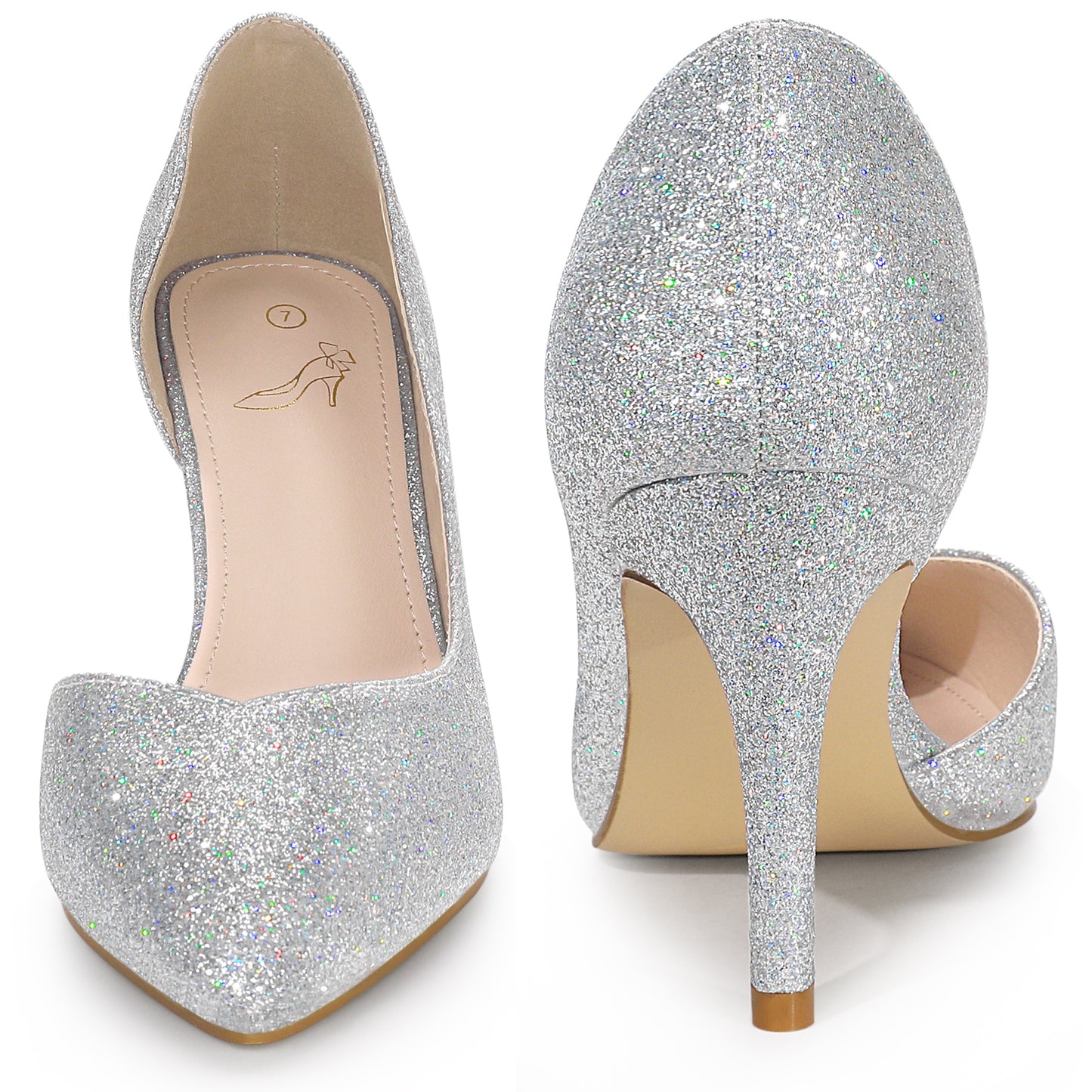 Zapatos de tacón de aguja con punta puntiaguda y purpurina para mujer