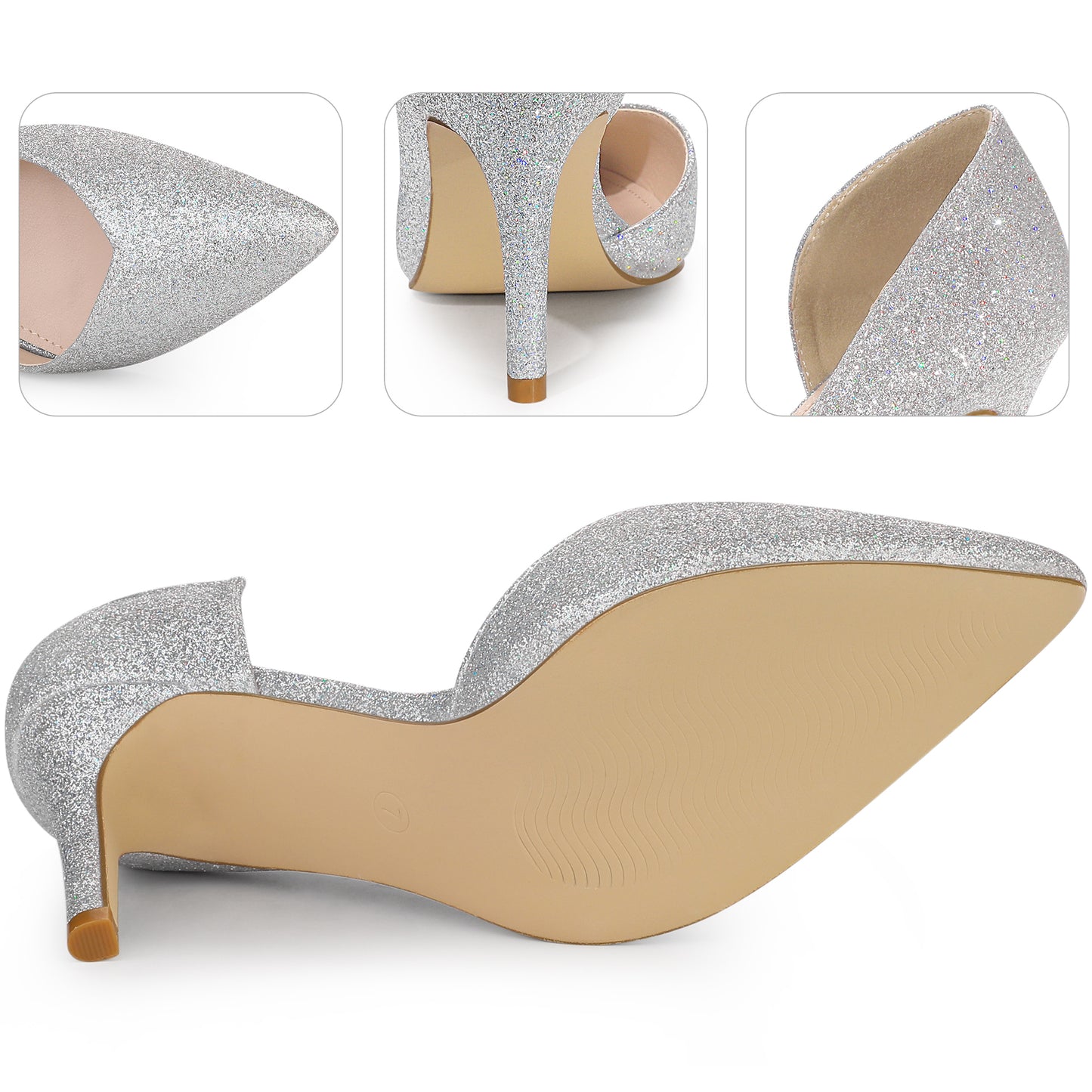 Zapatos de tacón de aguja con punta puntiaguda y purpurina para mujer