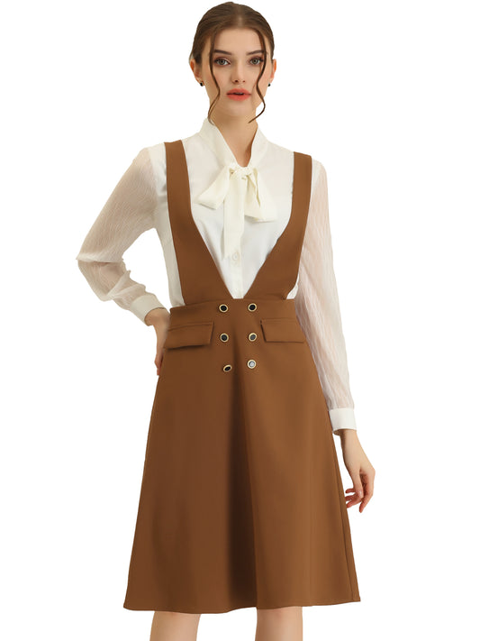 Women's Overall Pinafore Dress Midi Suspenders Skirt