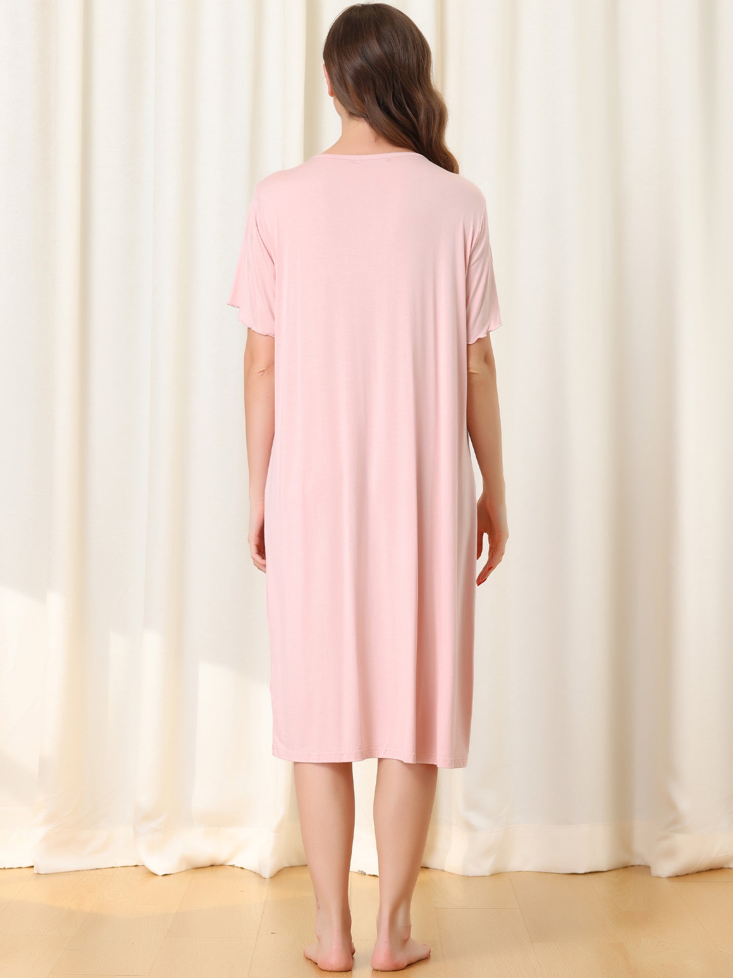 Camisón de manga corta con botones para mujer, vestido de pijama